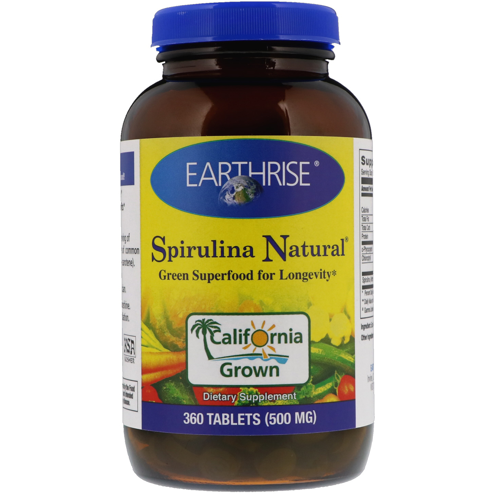 Comprar Earthrise, Spirulina Natural, 500 mg, 360 comprimidos