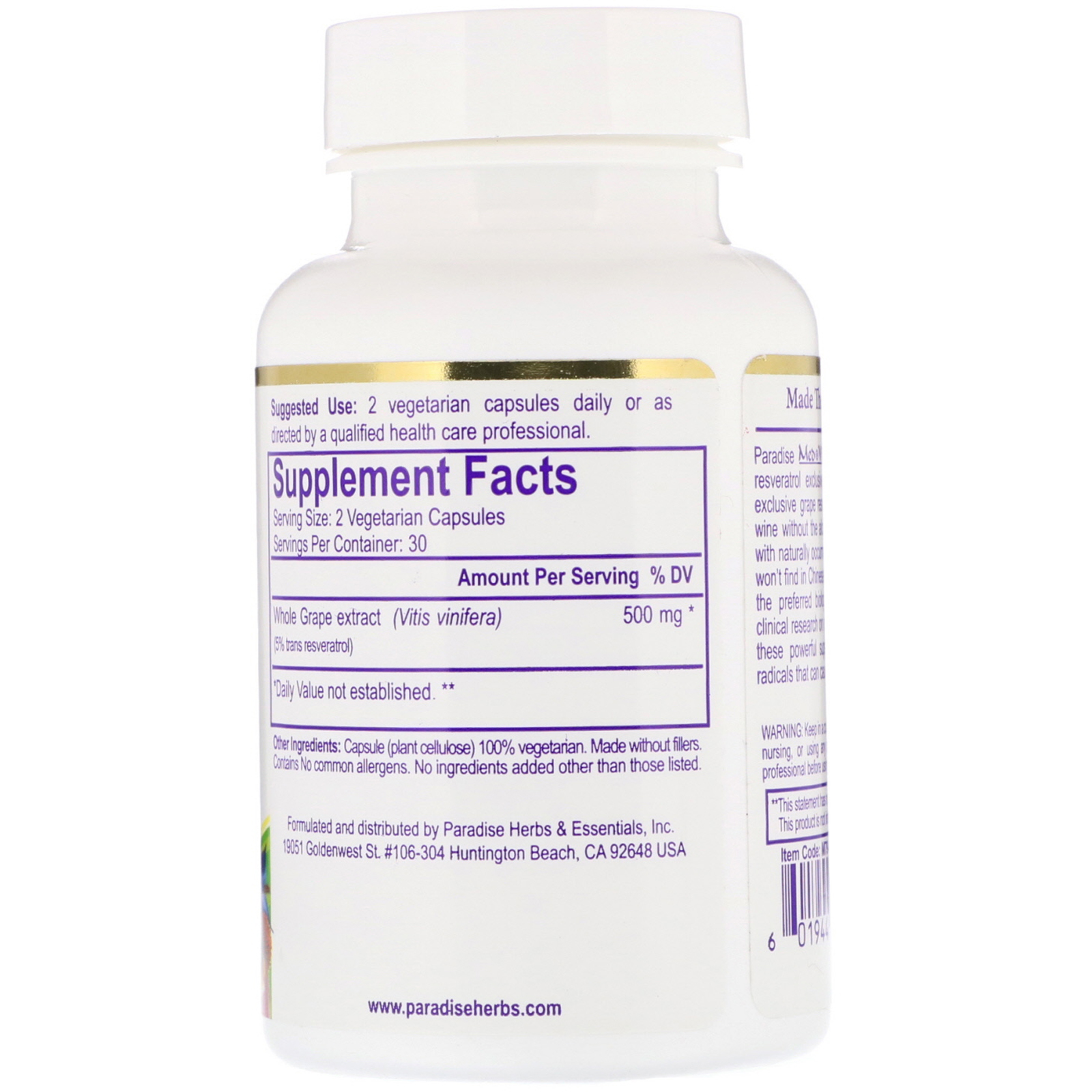 Comprar Paradise Herbs, MedVita, ResveraGrape, 60 Vegetarian Capsules - Imagem 2