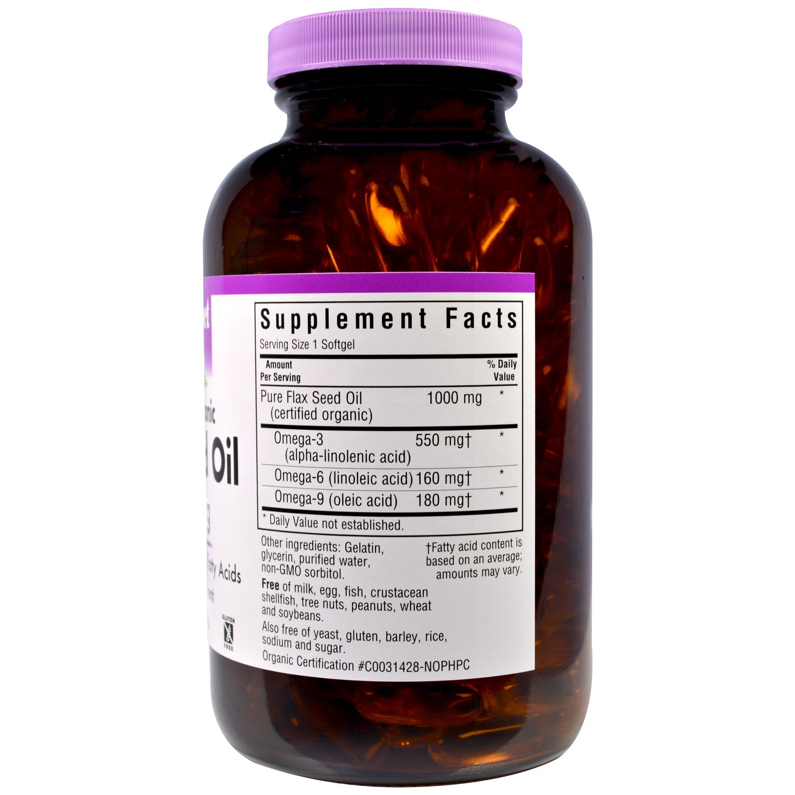 Comprar Bluebonnet Nutrition, Organic Flax Seed Oil, 1,000 mg, 250 Softgels - Imagem 2