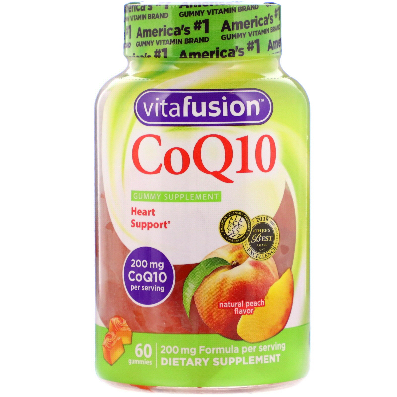 Comprar VitaFusion, CoQ10, Natural Peach Flavor, 200 mg, 60 Gummies