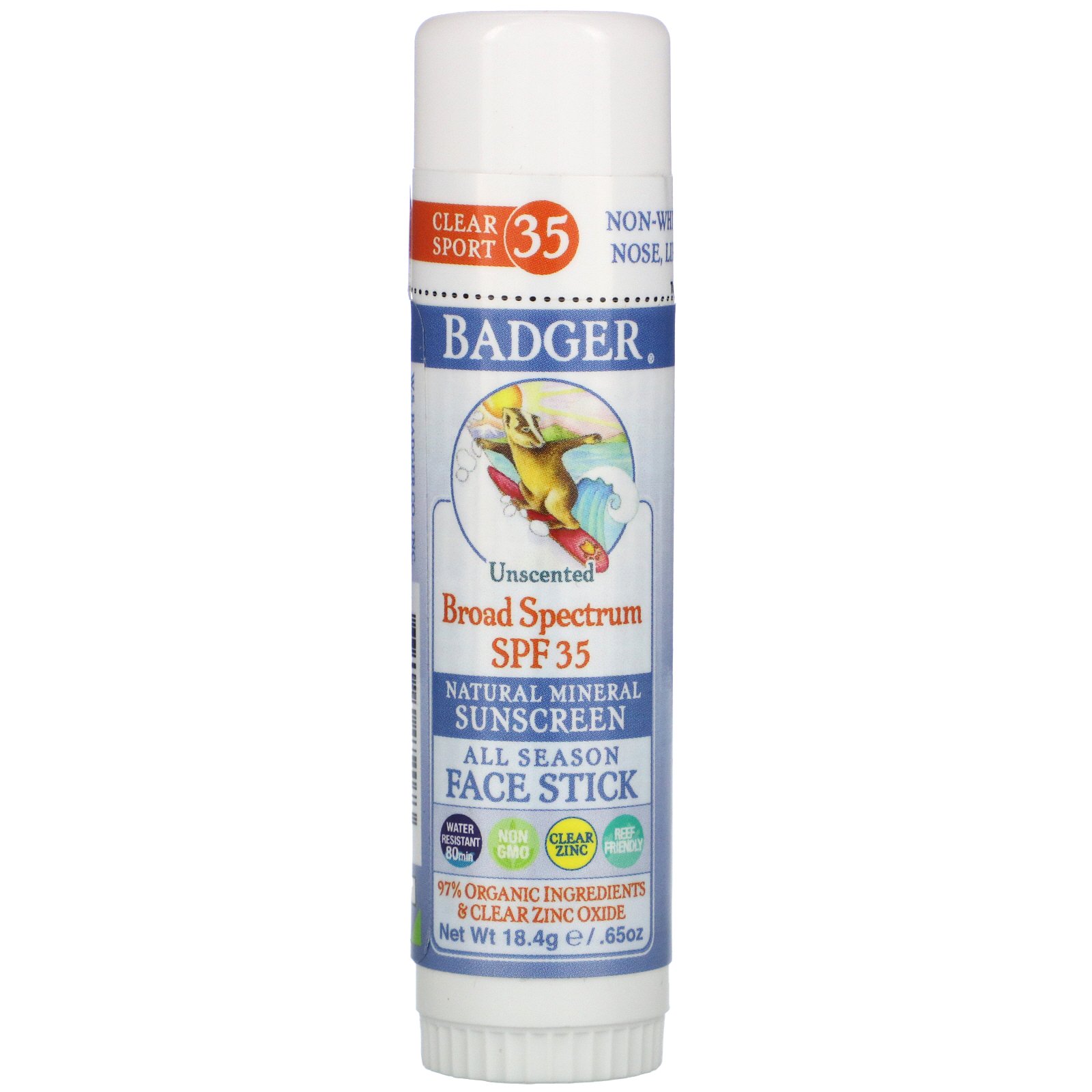Comprar Badger Company, Natural Mineral Sunscreen Face Stick, SPF 35, Unscented, .65 oz (18.4 g)