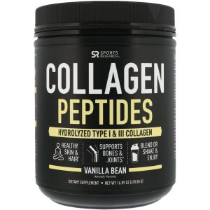 Comprar Sports Research, Peptídeos de Colágeno, Colágeno Hidrolisado Tipo I e III, Feijão de Baunilha, 16,89 onças (478,88 g)