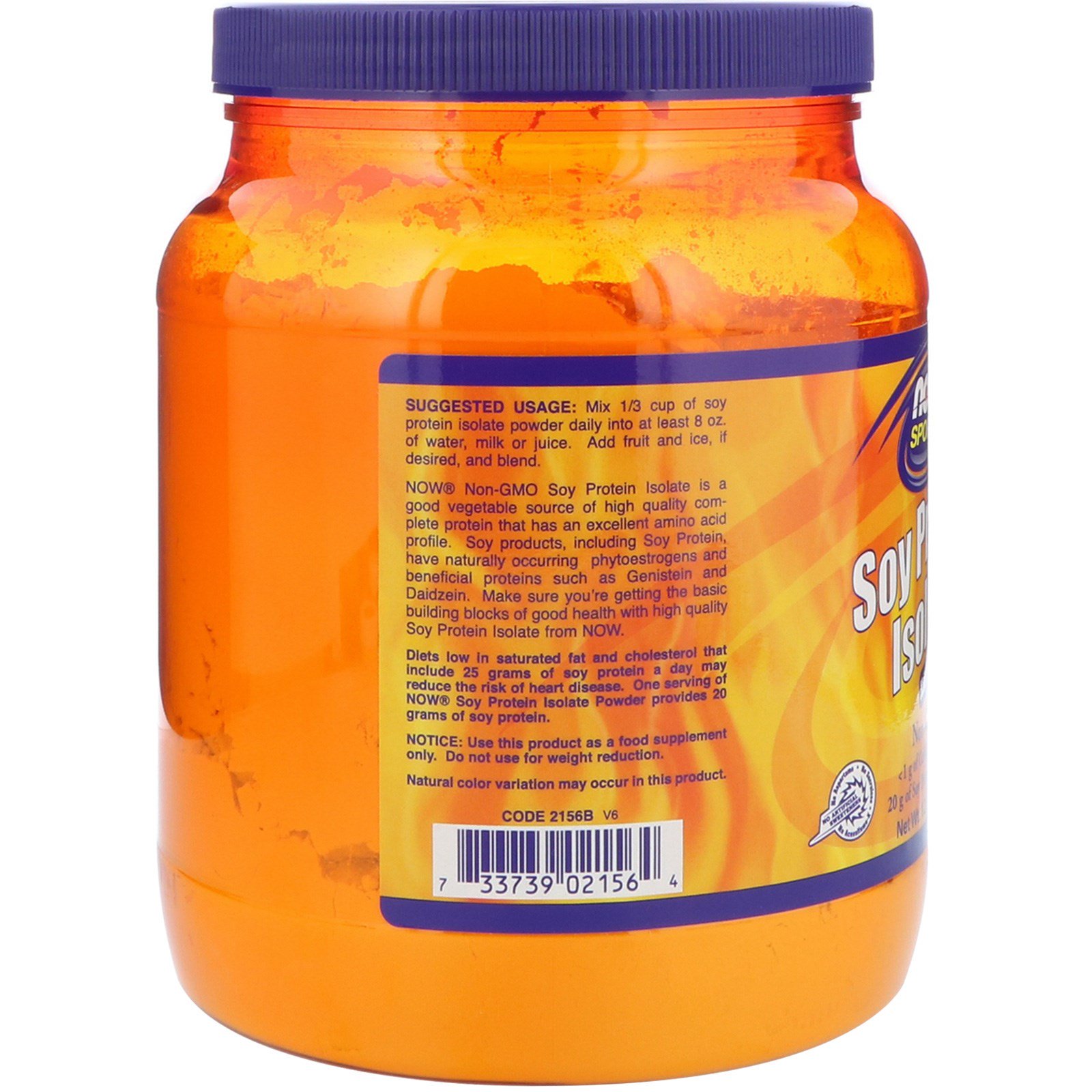 Comprar Now Foods, Esportes, Isolado de Proteína de Soja, Sem Sabor Natural, 544 g (1,2 lb) - Imagem 3