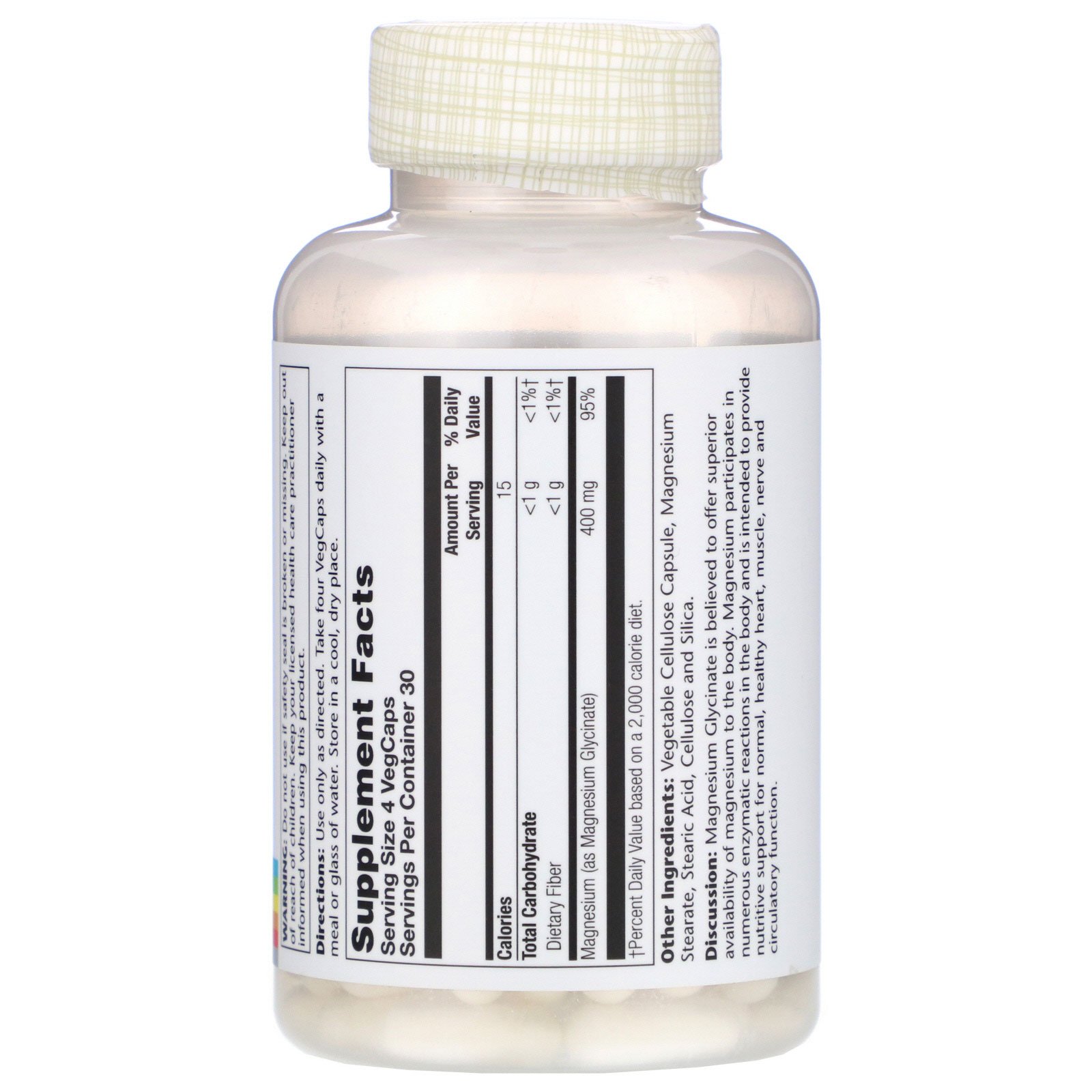 Comprar Solaray, Glicinato de Magnésio, 400 mg, 120 Cápsulas Vegetais - Imagem 2