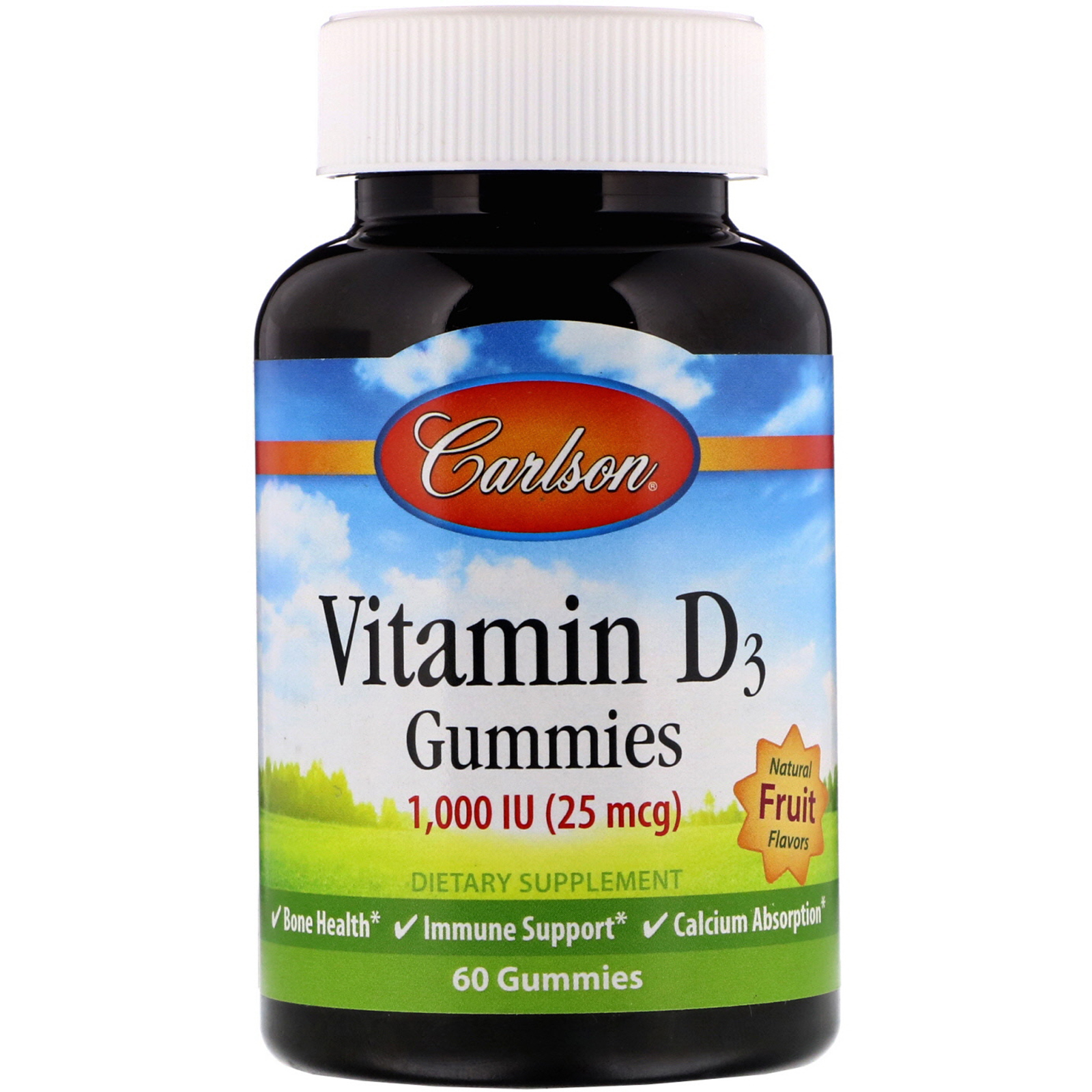 Comprar Carlson Labs, Vitamin D3 Gummies, Natural Fruit Flavors, 25 mcg (1,000 IU), 60 Gummies