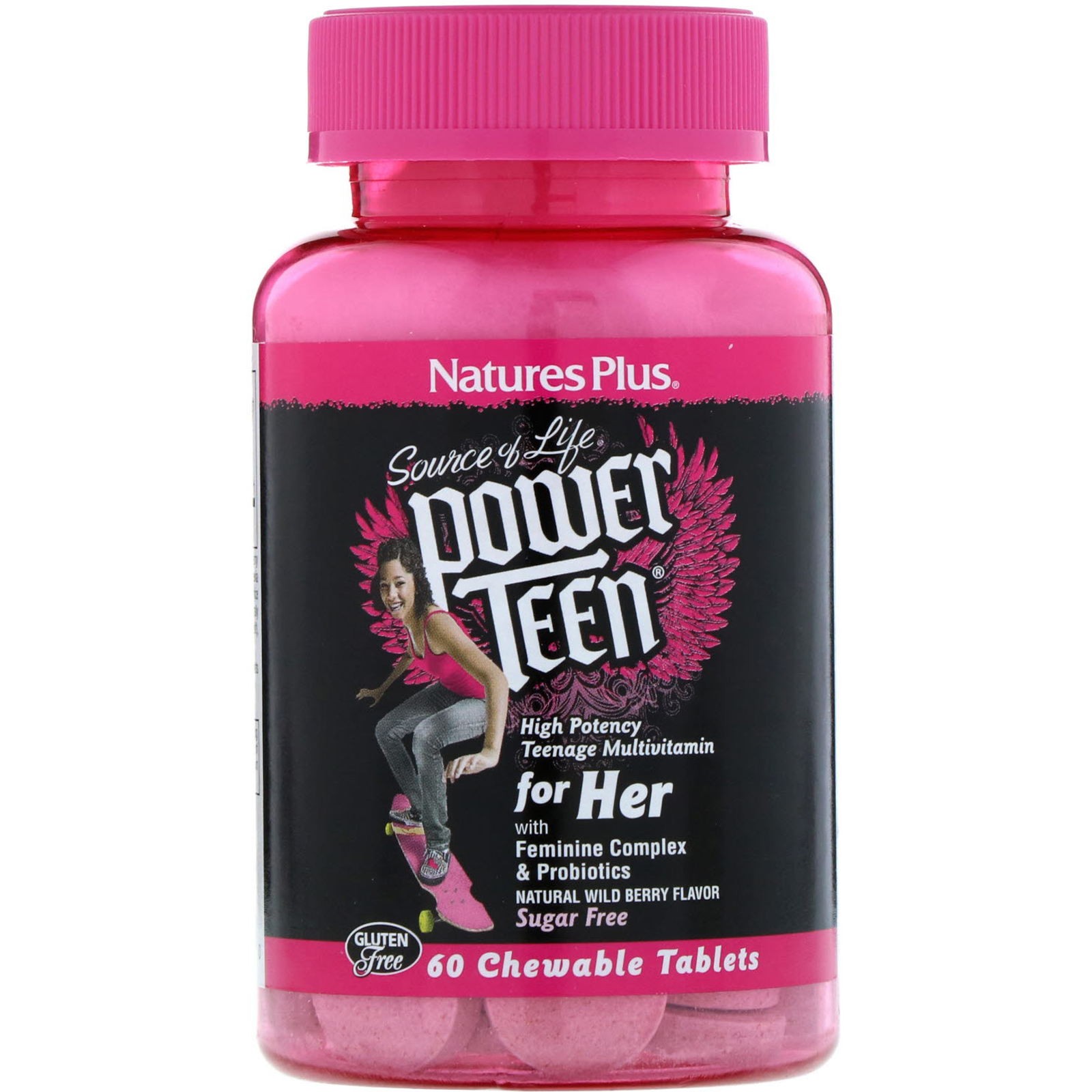 Comprar Nature's Plus, Source of Life, Força Adolescente, Para Elas, Sem Açúcar, Sabor de Natural de Frutas Silvestres, 60 Comprimidos Mastigáveis - Imagem 3
