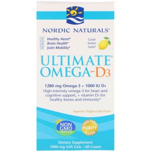 Comprar Nordic Naturals, Ultimate Omega-D3, Limão, 1000 mg, 60 Cápsulas Softgel