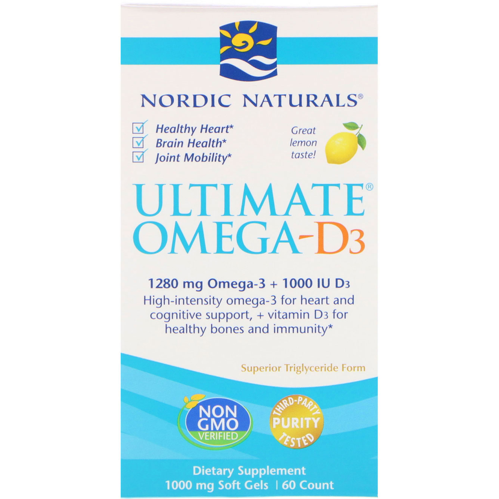 Comprar Nordic Naturals, Ultimate Omega-D3, Limão, 1000 mg, 60 Cápsulas Softgel