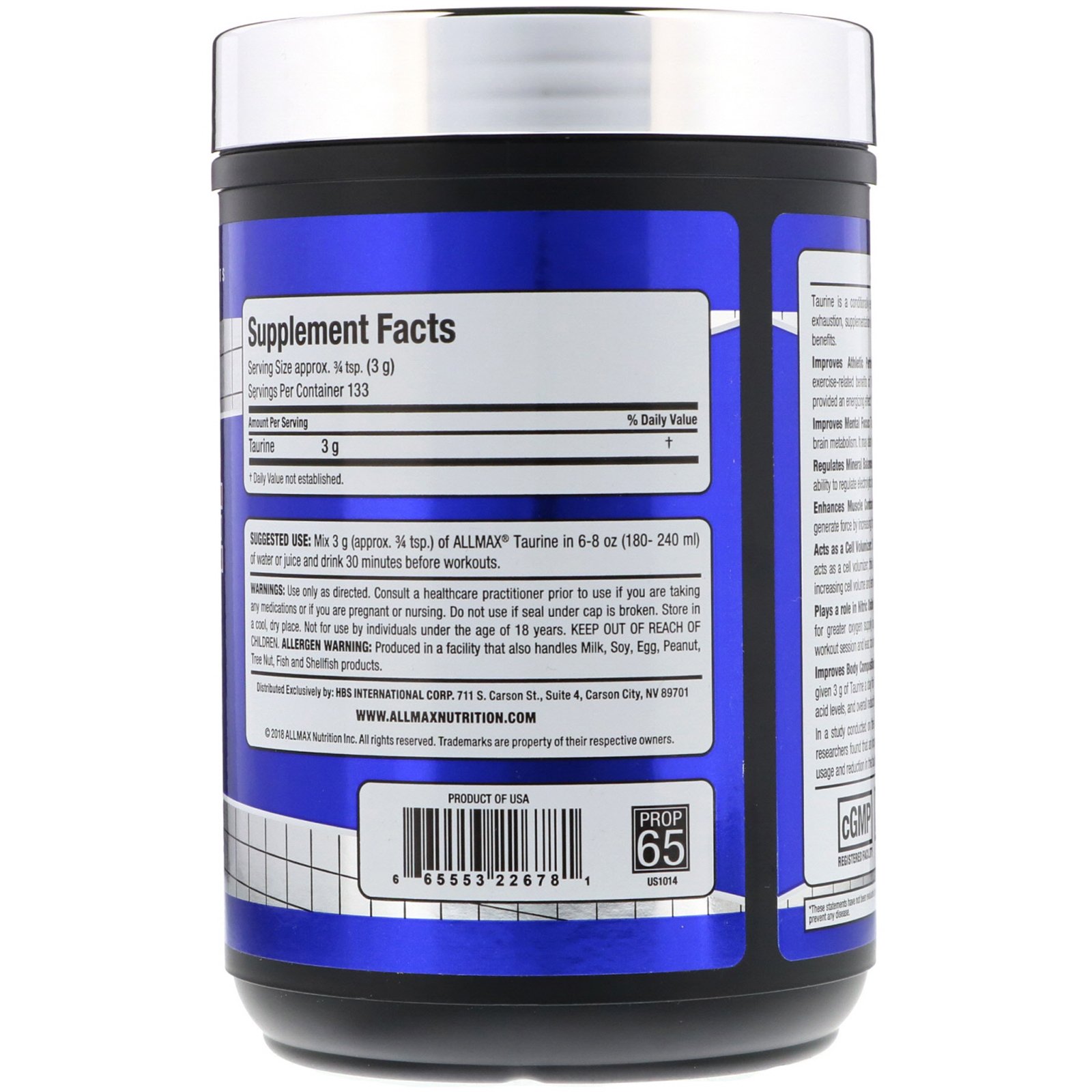 Comprar ALLMAX Nutrition, Taurine, Vegan + Gluten-Free, Unflavored, 3,000 mg, 14.11 oz (400 g) - Imagem 2