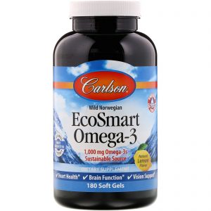 Comprar Carlson Labs, EcoSmart Omega-3, Natural Lemon Flavor, 1.000 mg, 180 Cápsulas Softgel