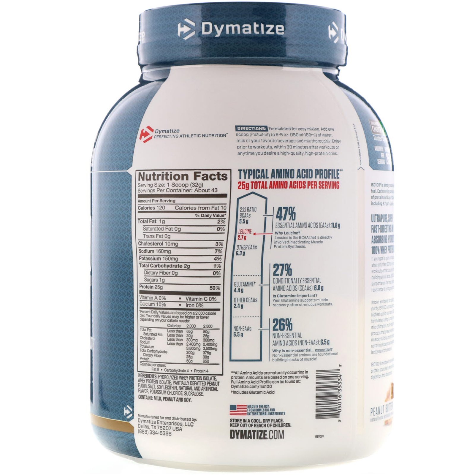 Comprar Dymatize Nutrition, ISO 100 Hidrolisado, 100% isolado de proteína Whey, Manteiga de Amendoim, 48 oz (1,4 kg) - Imagem 2