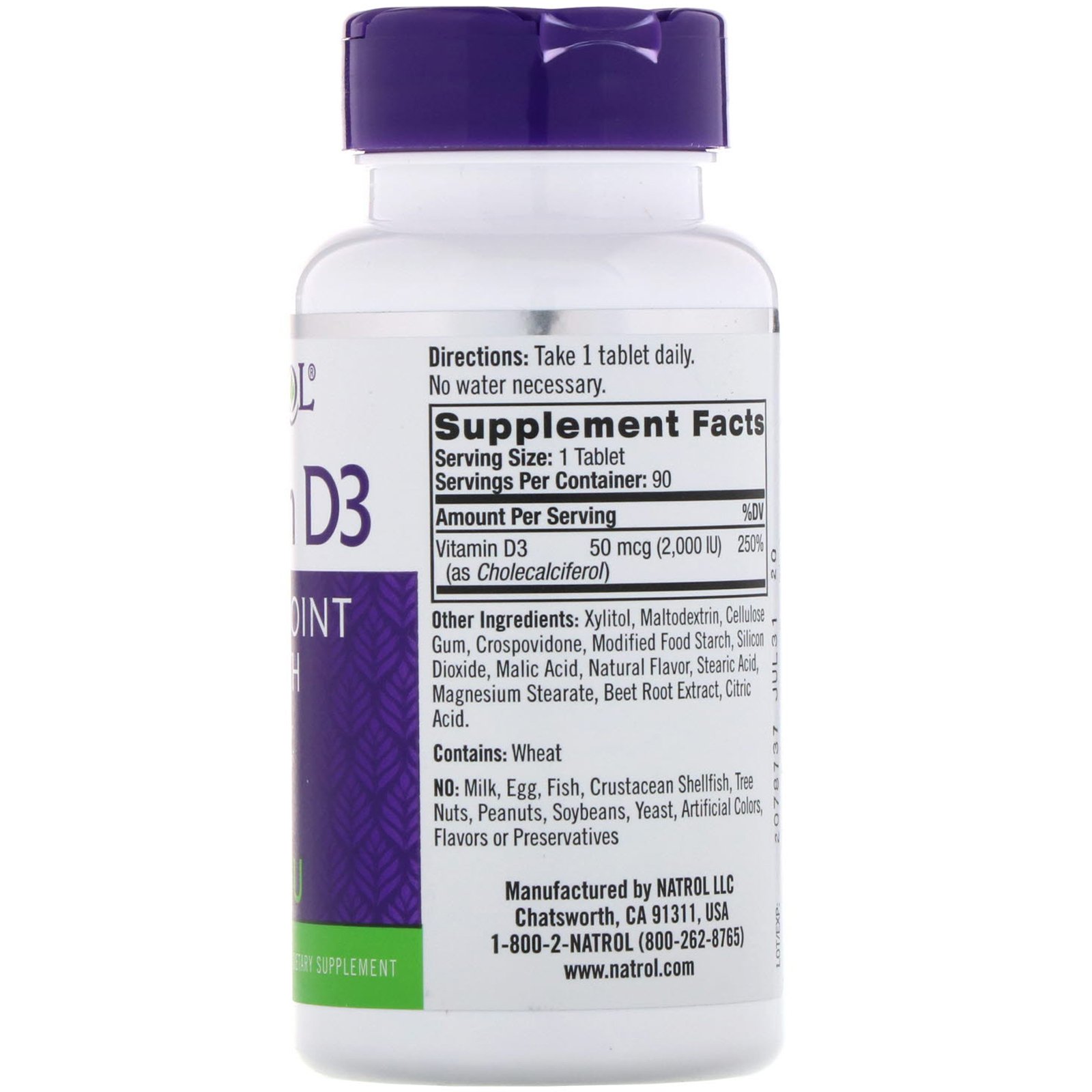 Comprar Natrol, Vitamina D3, morango, 2.000 UI, 90 comprimidos - Imagem 2