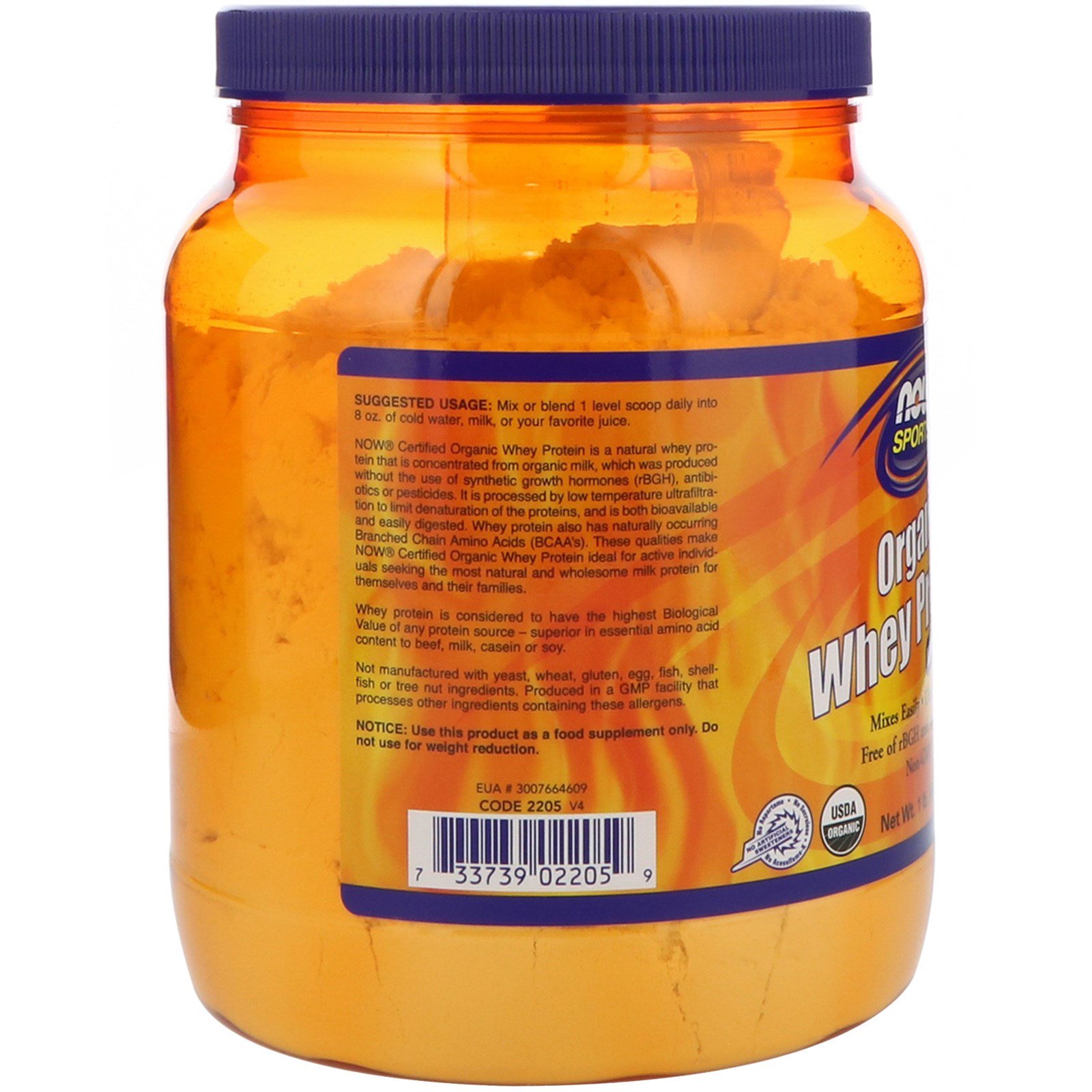 Comprar Now Foods, Esportes, Proteína Whey Orgânica, Naturalmente Sem Sabor, 1 lbs (454 g) - Imagem 3
