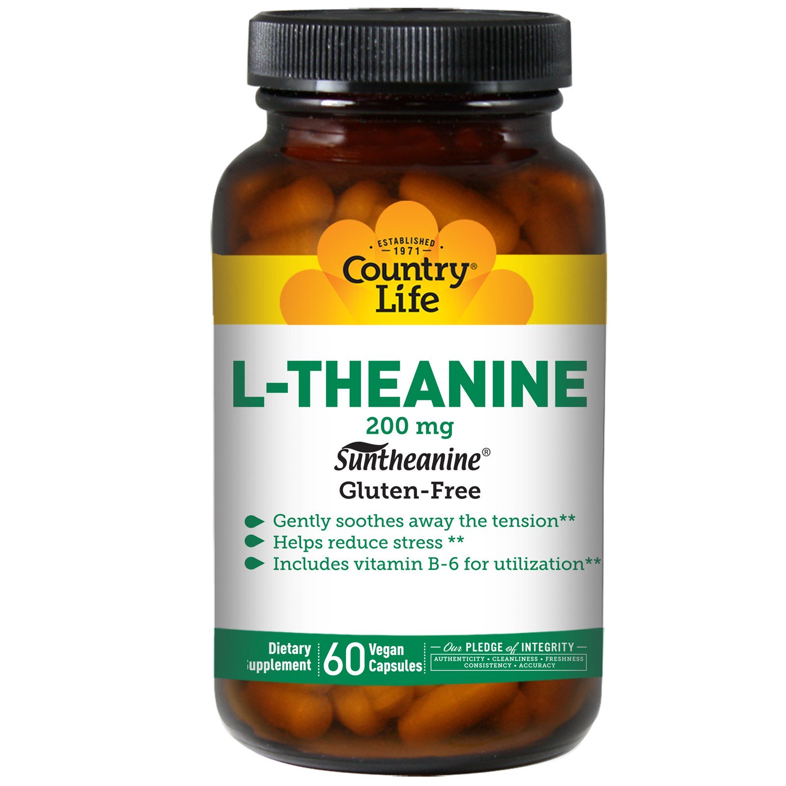 Comprar Country Life, L-Teanina, 200 mg, 60 Comprimidos Vegetarianos