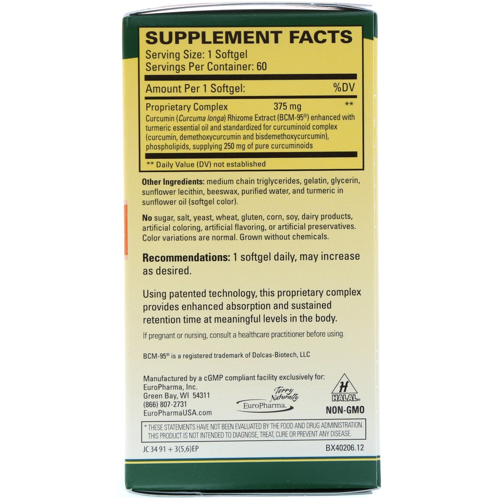 Comprar EuroPharma, Terry Naturally, CuraMed, 375 mg, 60 cápsulas gelatinosas - Imagem 2