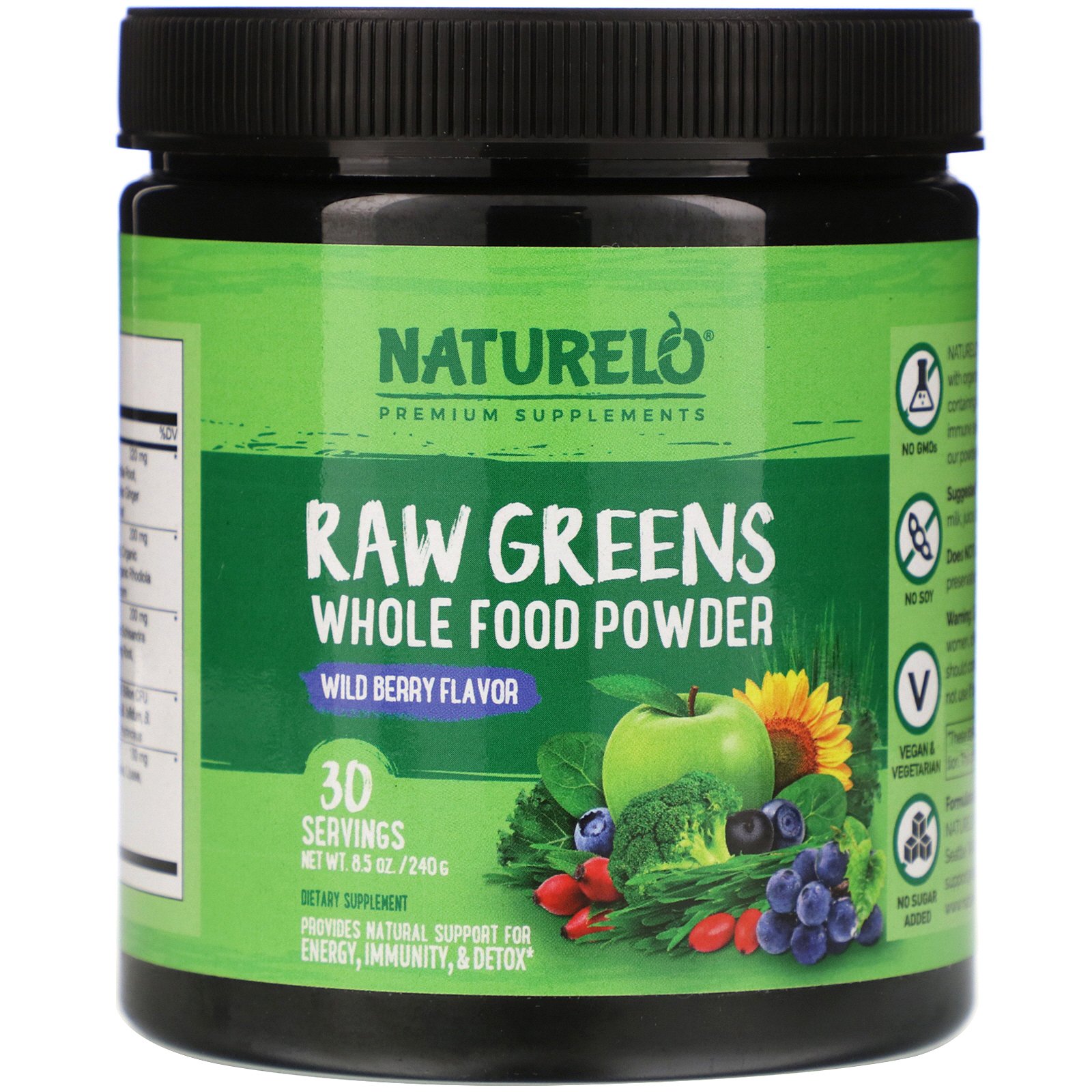 Comprar NATURELO, Raw Greens, Whole Food Powder, Wild Berry Flavor, 8.5 oz (240 g)