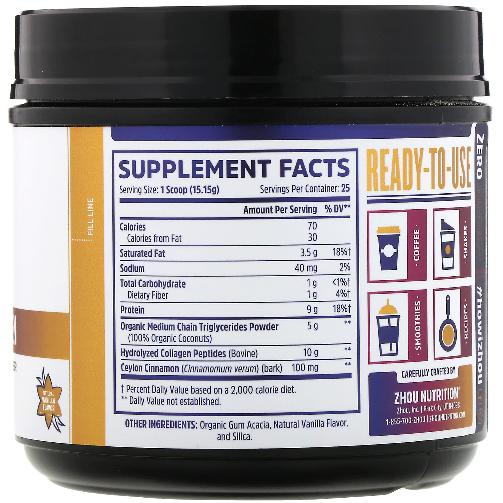 Comprar Zhou Nutrition, MCT Collagen, Natural Vanilla, 13.4 oz (379 g) - Imagem 2