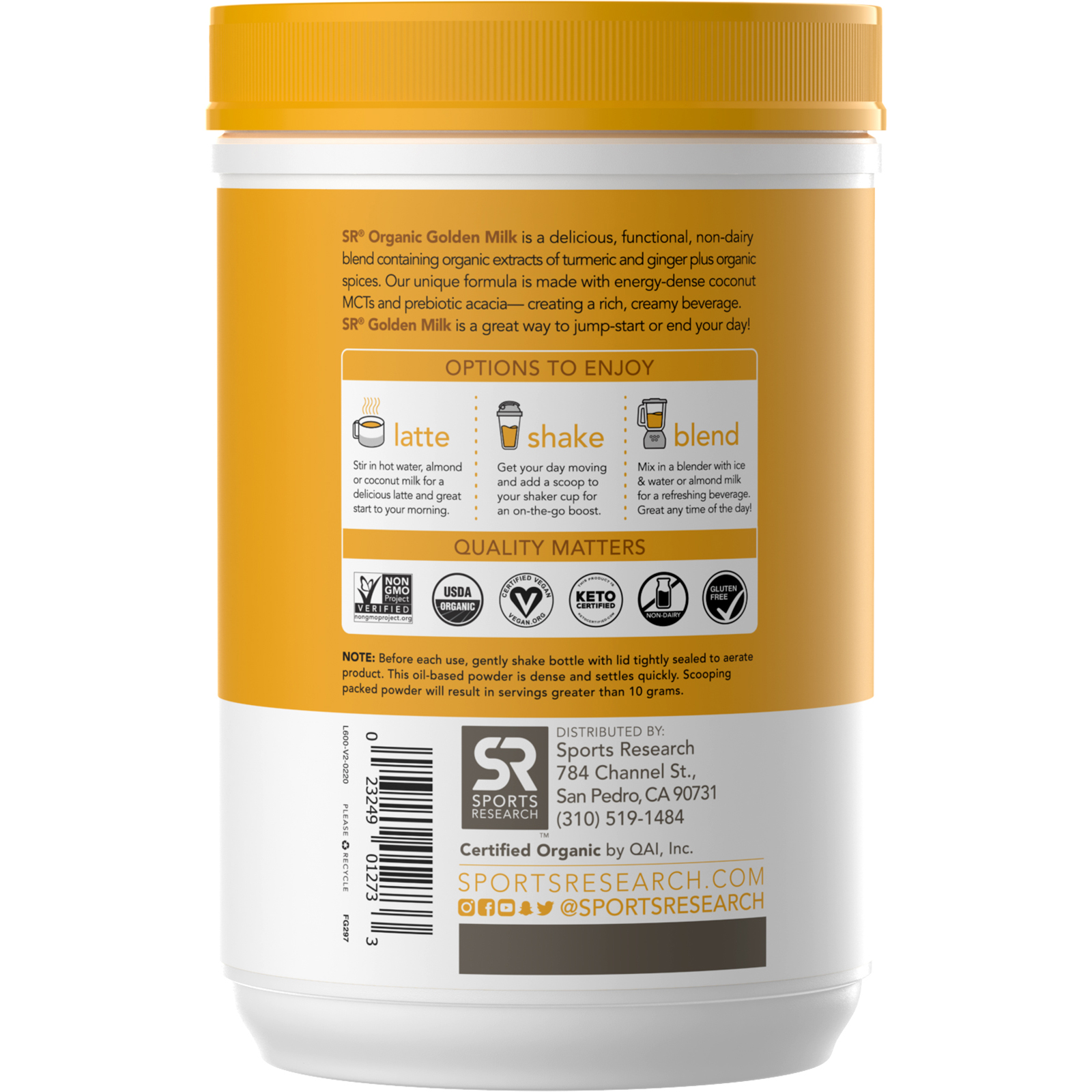 Comprar Sports Research, Golden Milk with Turmeric & Ginger, 10.6 oz (300 g) - Imagem 3