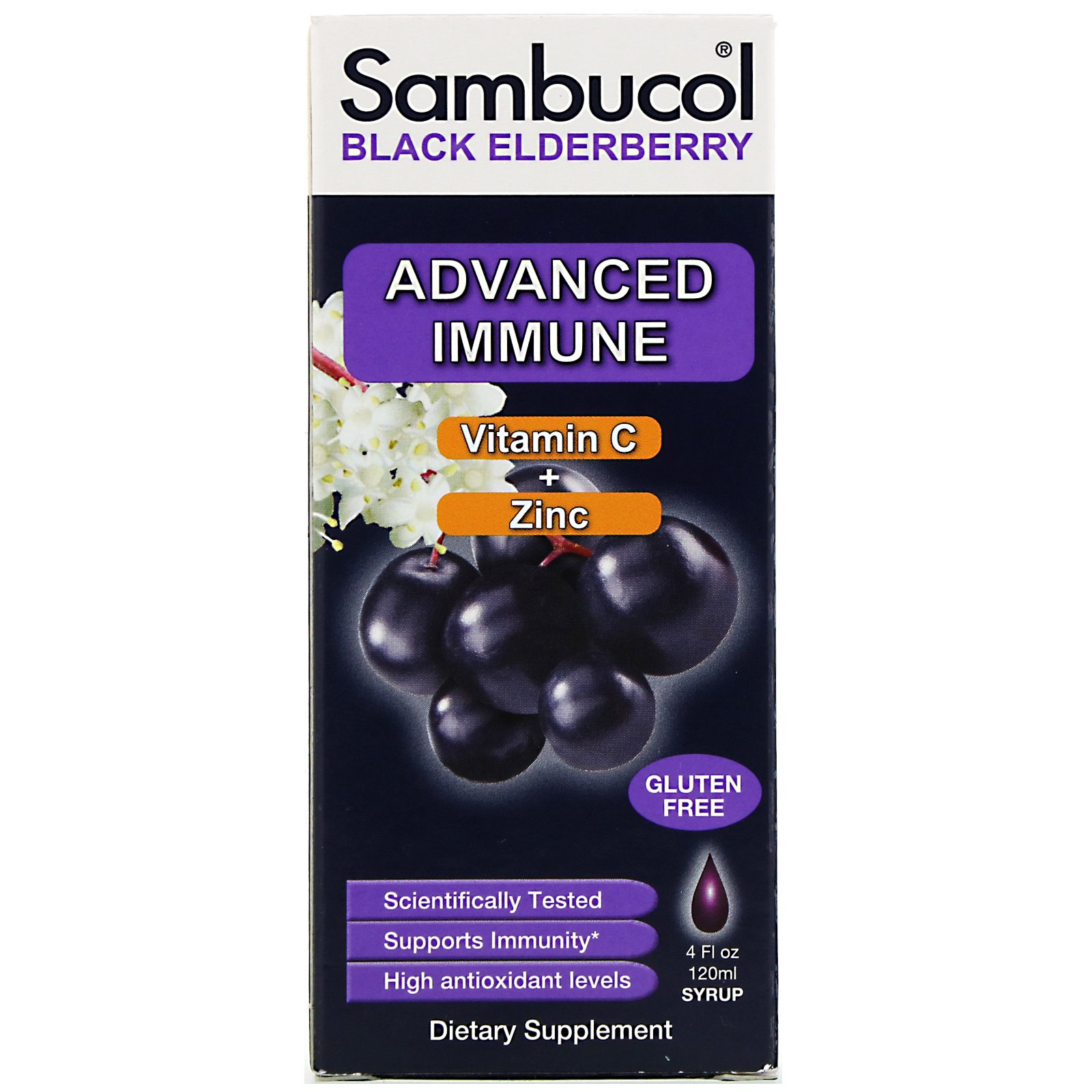 Comprar Sambucol, Xarope de Sabugueiro Preto, Imune Avançado, Vitamina C + Zinco, Baga Natural, 120 ml (4 fl oz)
