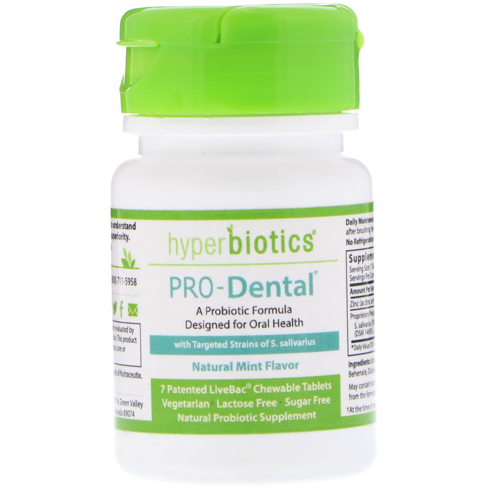 Comprar Hyperbiotics, PRO-Dental, Sabor Natural de Menta, 7 Comprimidos Mastigáveis