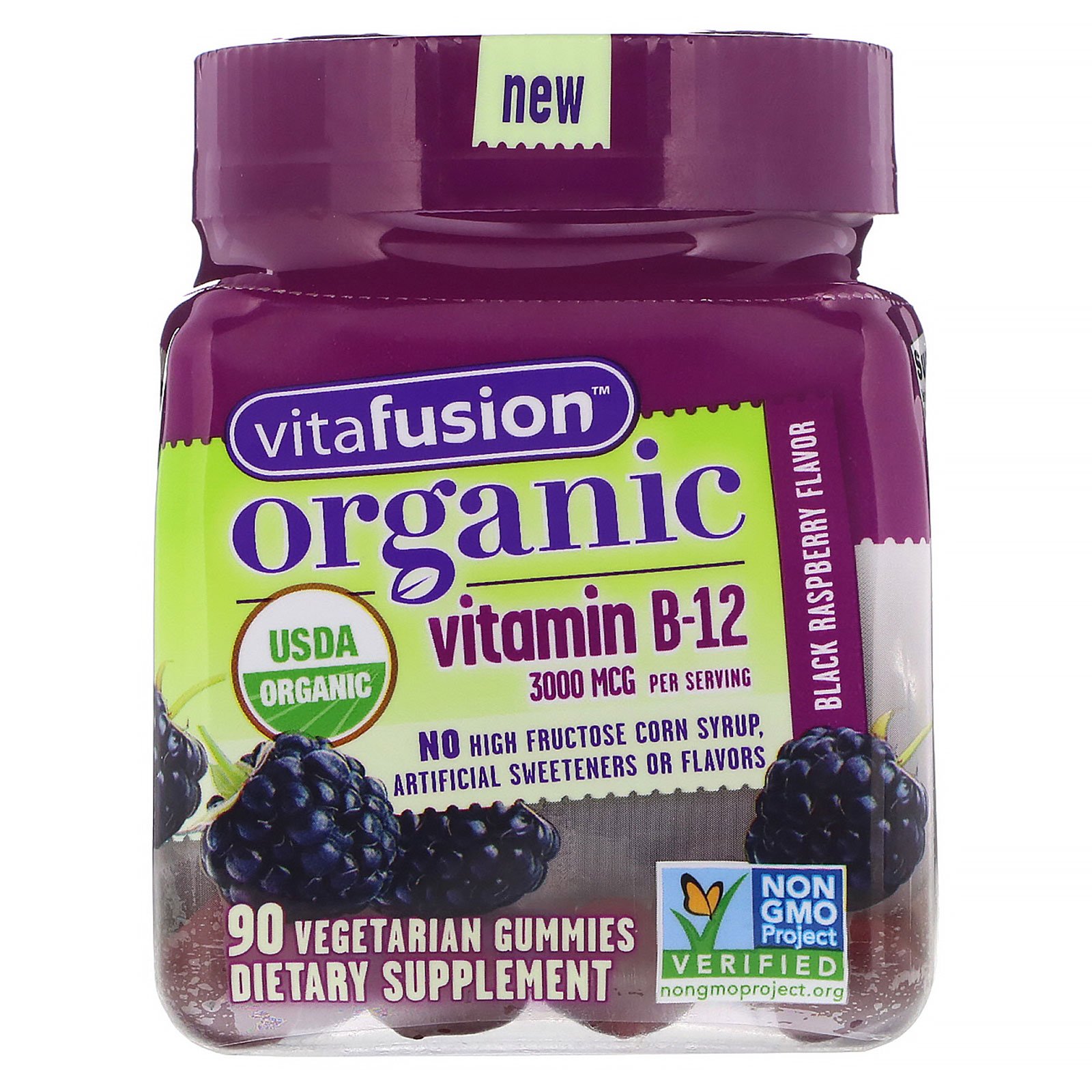 Comprar VitaFusion, Organic Vitamin B-12, Black Raspberry, 3,000 mcg, 90 Vegetarian Gummies