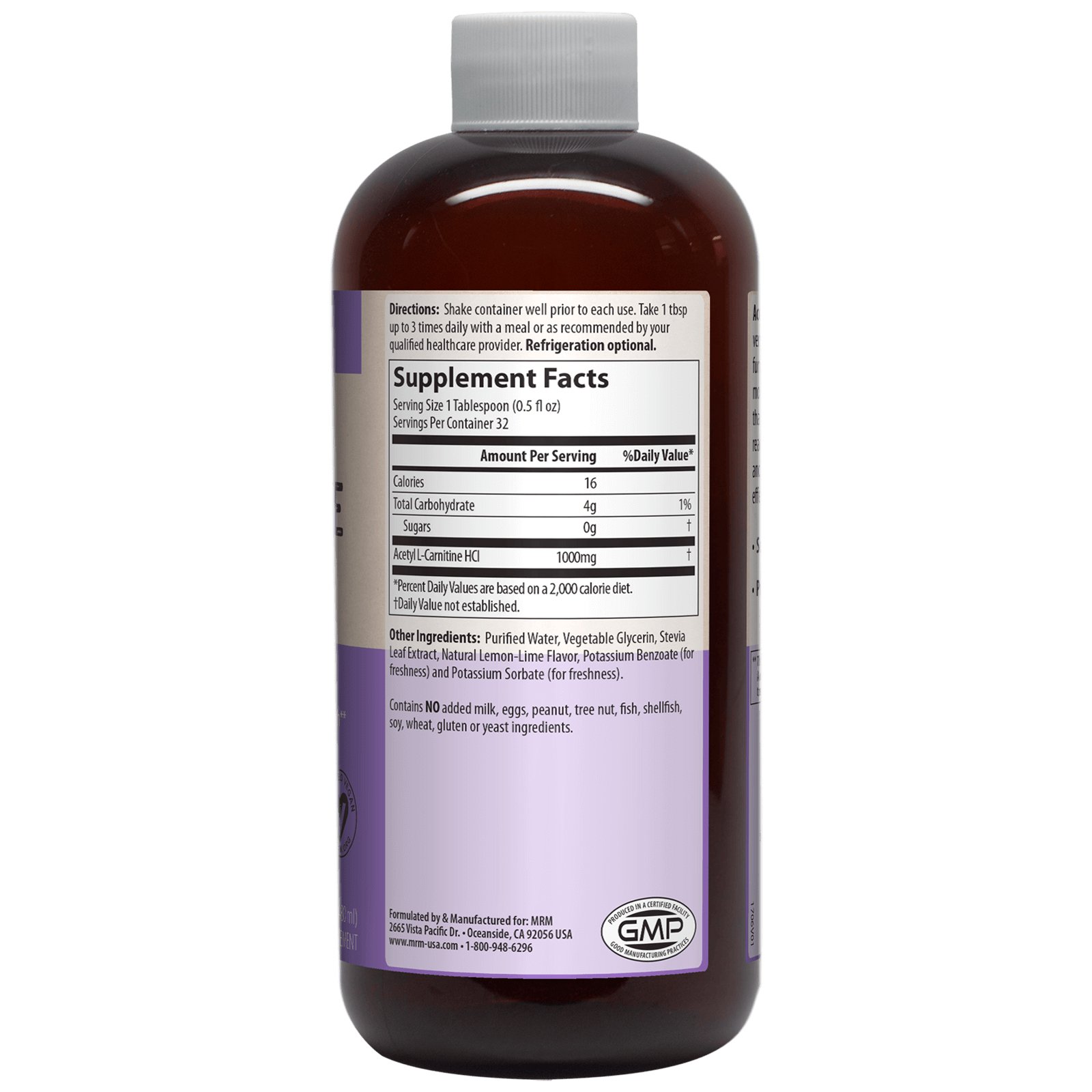 Comprar MRM, Acetil L-Carnitina, Sabor Limonada, 1000 mg, 16 fl oz (480 ml) - Imagem 2
