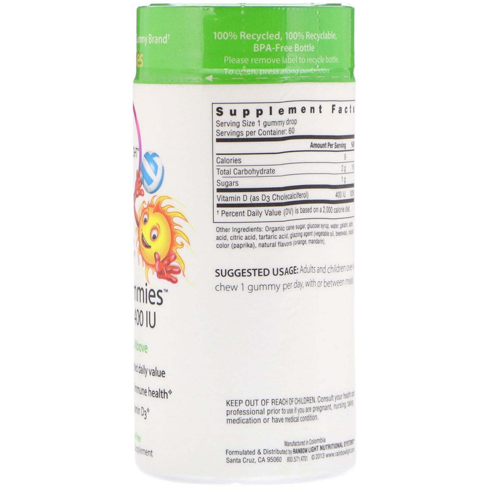 Comprar Rainbow Light, Sunny Gummies, Vitamin D3, For Ages 4 & Above, Tangy Mandarin Orange, 400 IU, 60 Gummies - Imagem 2