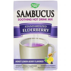 Comprar Nature's Way, Sambuco, Mistura para Bebida Quente Calmante, Sabugueiro Padronizado, Sabor Limão e Frutas Vermelhas com Mel, 10 Pacotes, 53 g