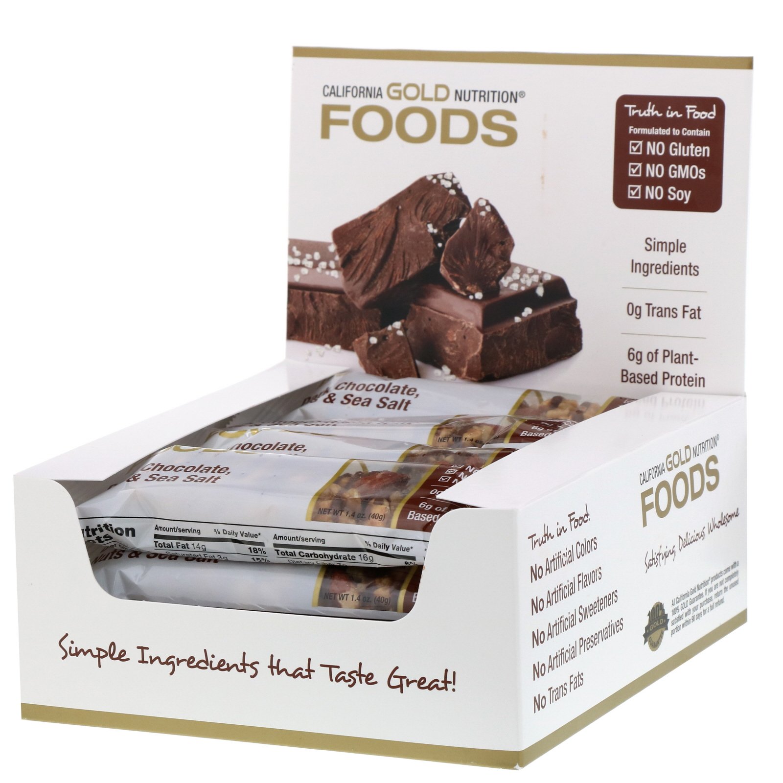 Comprar California Gold Nutrition, Alimentos, Chocolate Meio Amargo, Frutas Secas e Sal Marinho, 12 Barras, 40 g (1,4 oz) cada