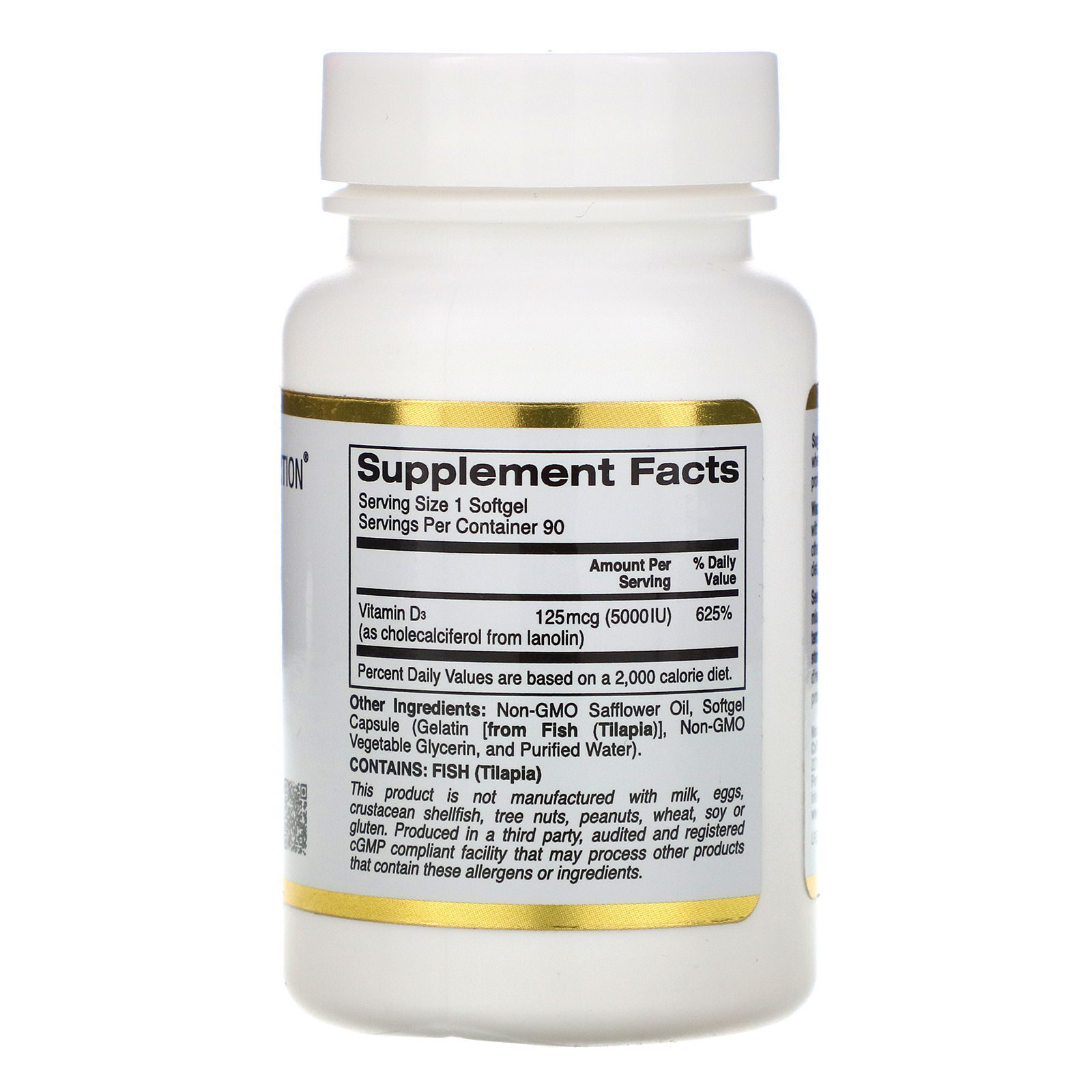 Comprar California Gold Nutrition, Vitamina D3, 125 mcg (5.000 UI), 90 Softgels de Gelatina de Peixe - Imagem 2