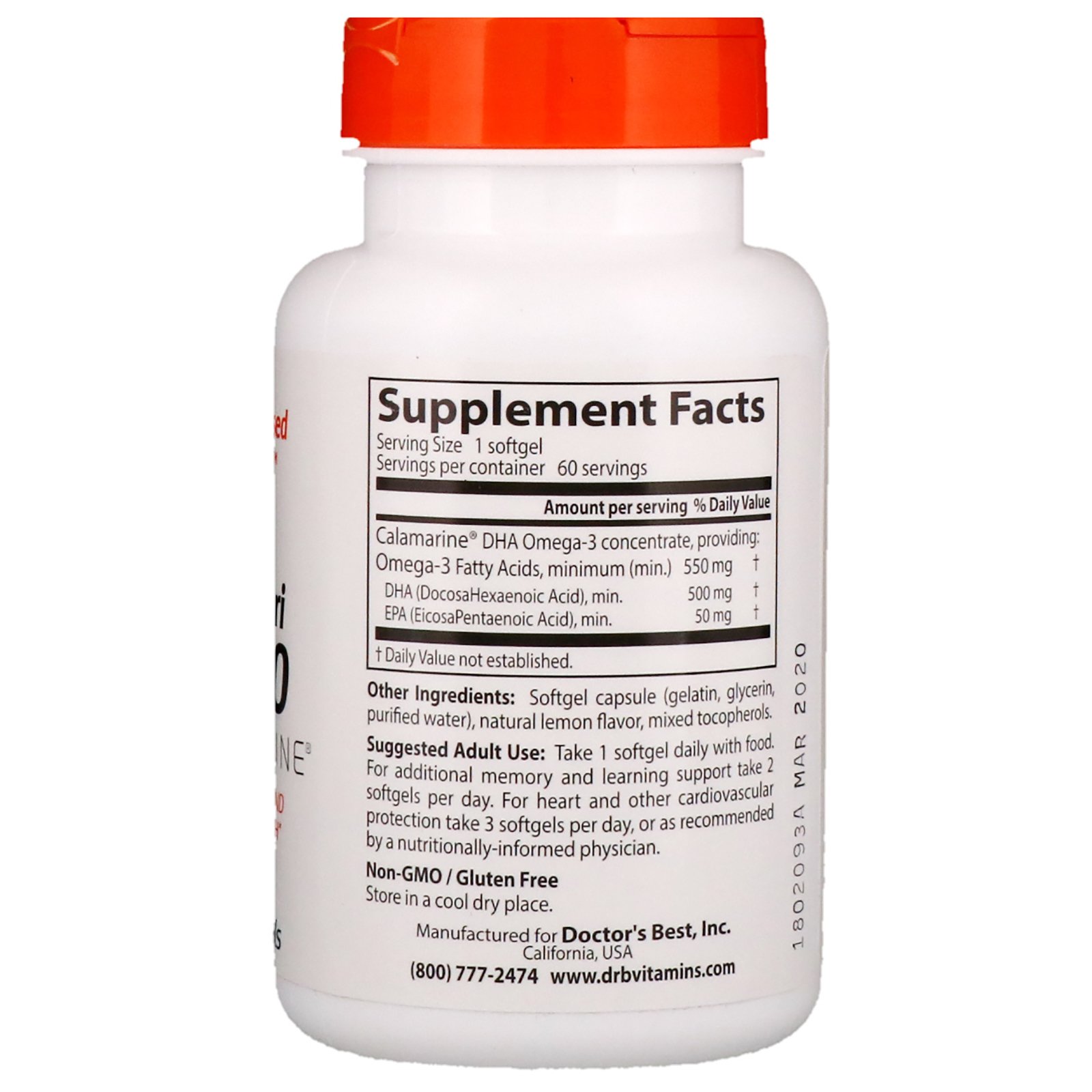 Comprar Doctor's Best, Calamari DHA 500 with Calamarine , 500 mg, 60 Softgels - Imagem 2