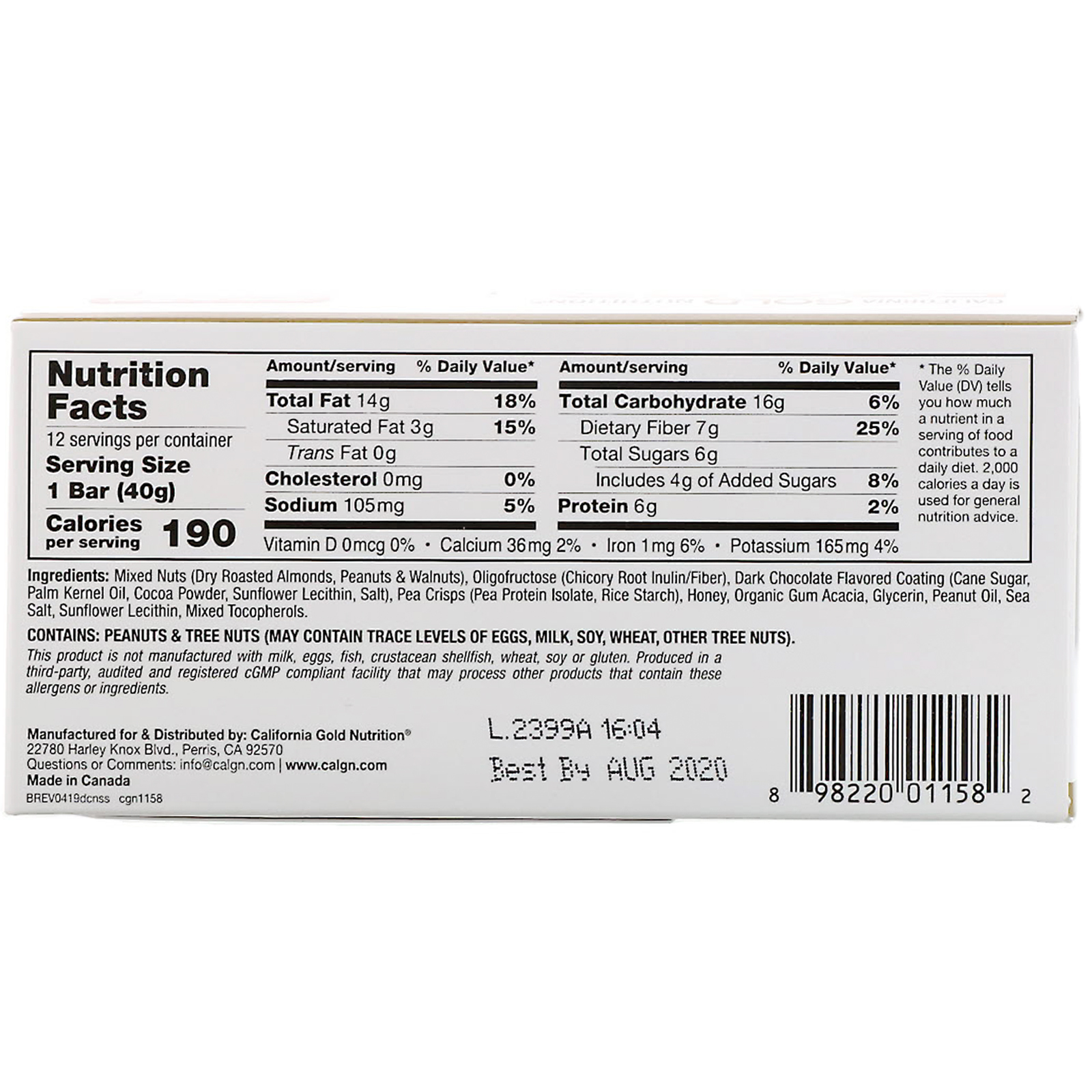 Comprar California Gold Nutrition, Alimentos, Chocolate Meio Amargo, Frutas Secas e Sal Marinho, 12 Barras, 40 g (1,4 oz) cada - Imagem 3