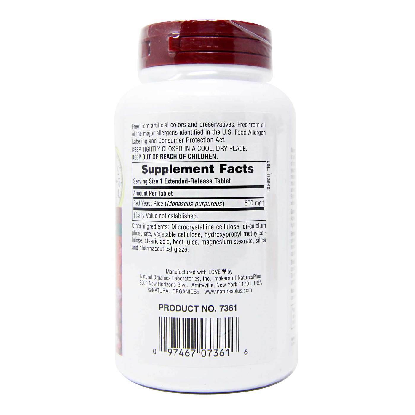 Comprar Nature's Plus, Levedura de Arroz Vermelho - 60 Tabletes - Imagem 2