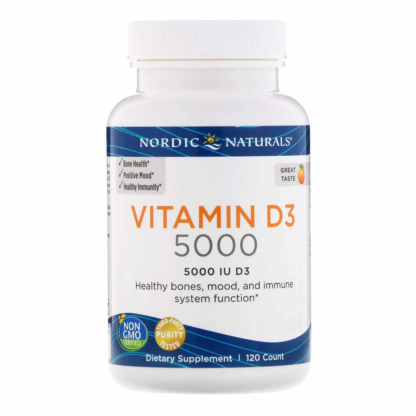 Comprar Nordic Naturals, Vitamina D3 5000 UI Sabor Laranja - 120 Cápsulas em Gel