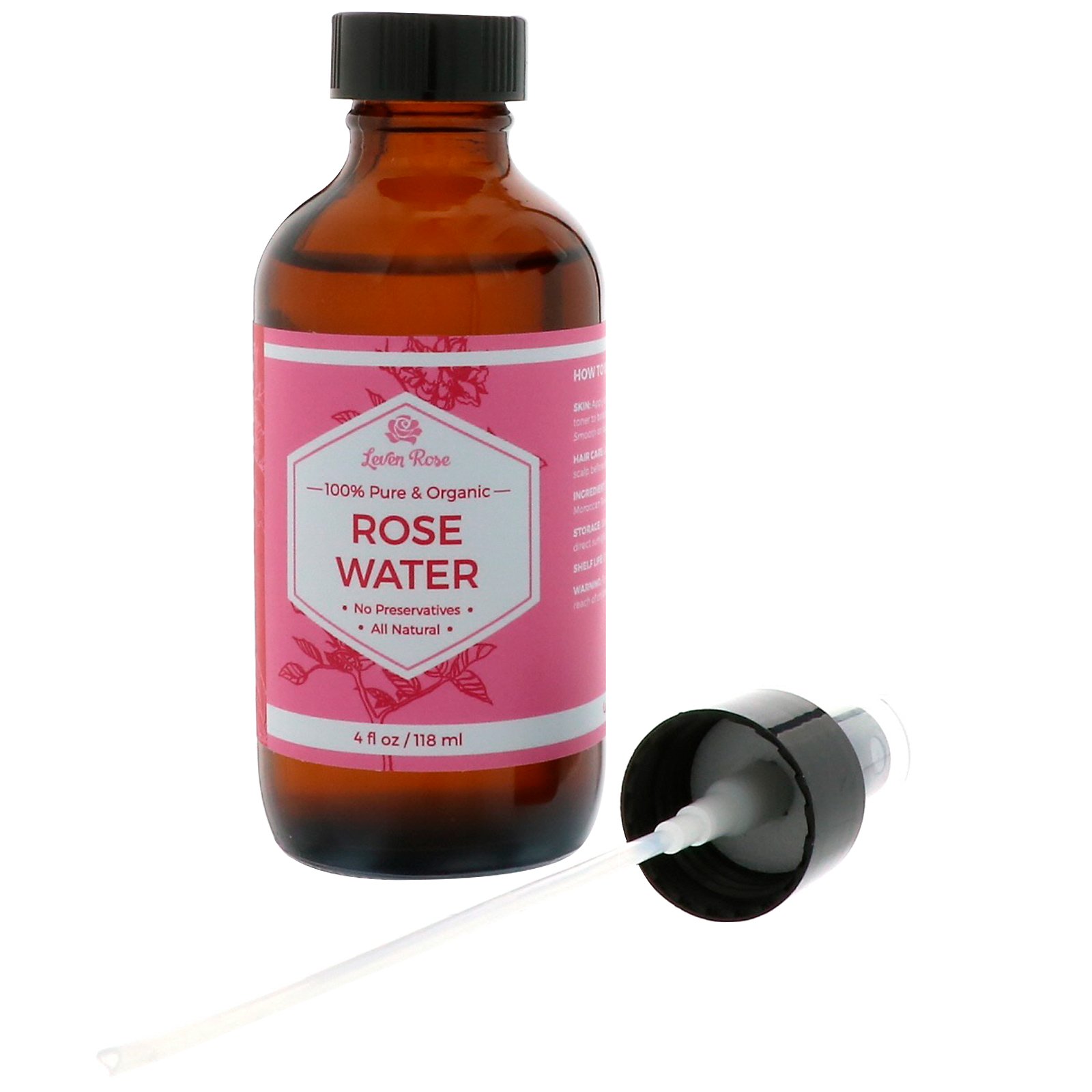 Comprar Leven Rose, Água de rosas 100% pura e orgânica, 4 fl oz (118 ml) - Imagem 3