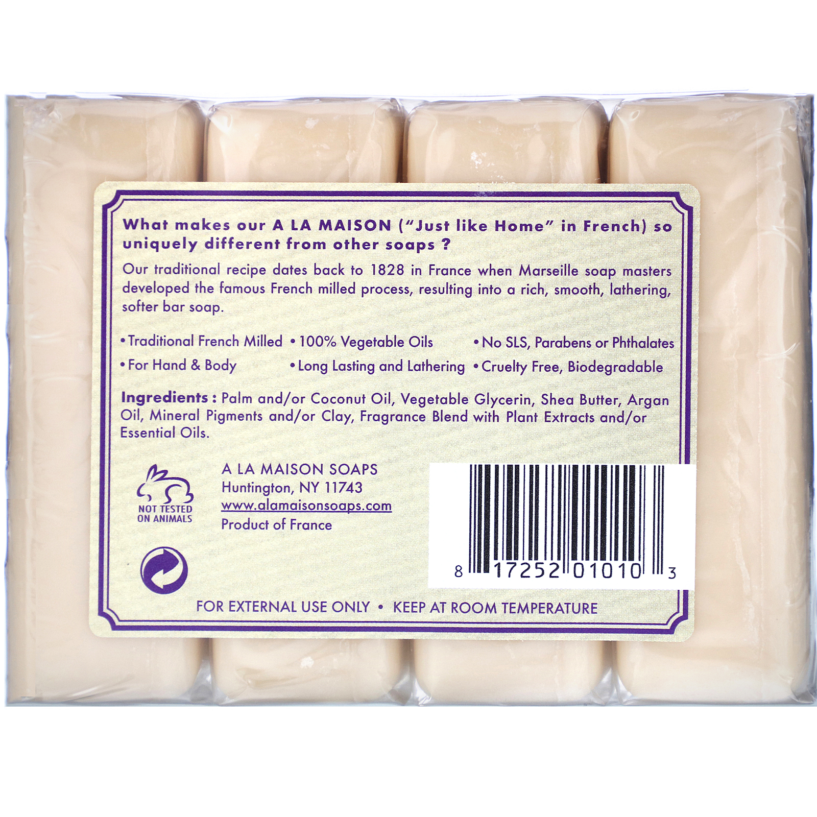 Comprar A La Maison de Provence, Sabão em Barra para Mãos e Corpo, Flores de Lavanda, 4 Barras, 3,5 oz (100 g) Cada - Imagem 3
