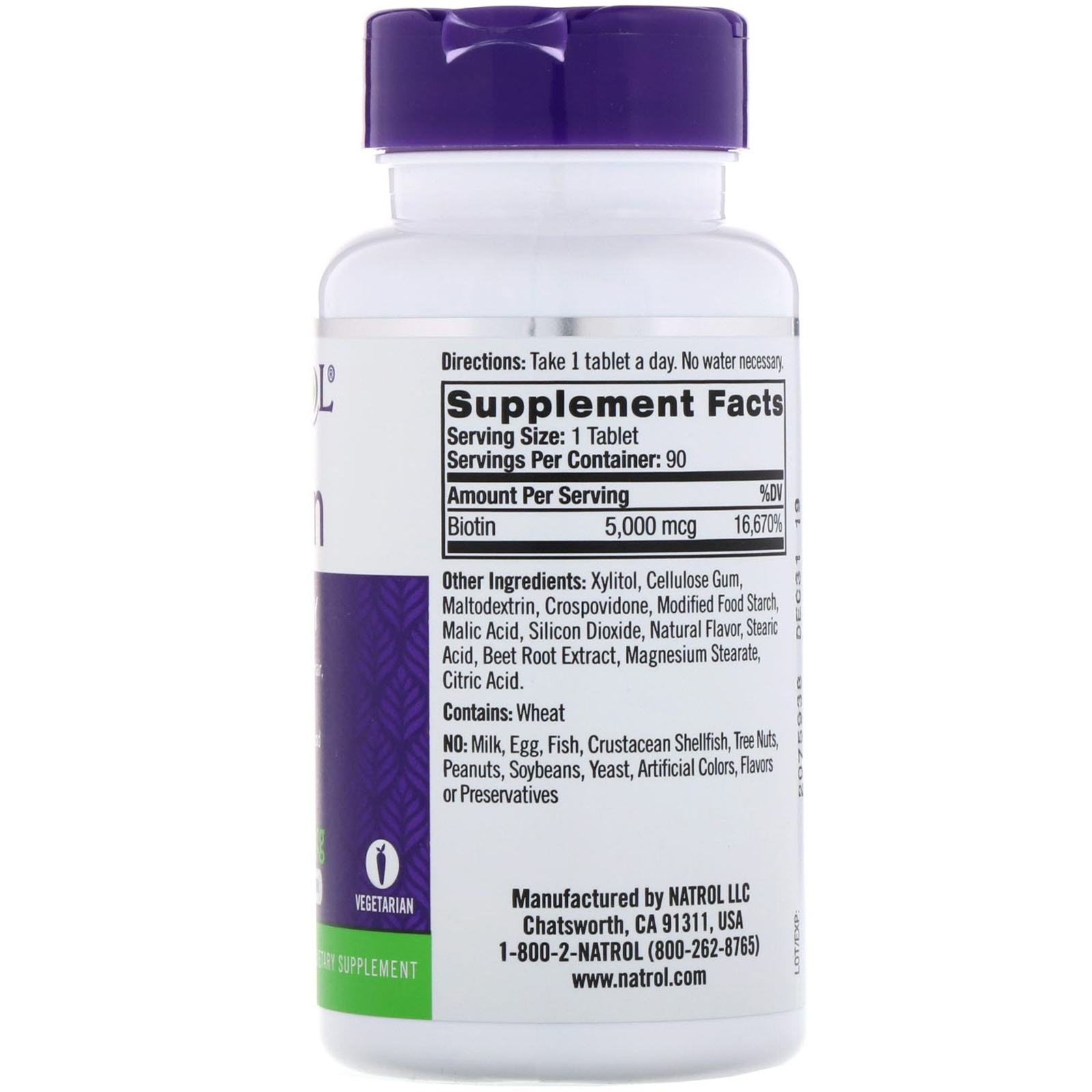 Comprar Natrol, Biotina, Morango, 5.000 mcg, 90 Comprimidos - Imagem 2