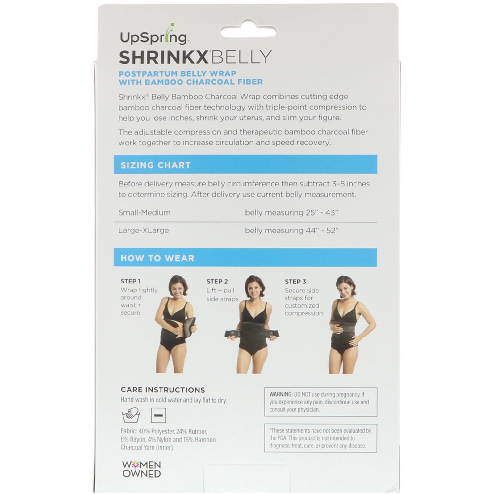 Comprar UpSpring, Shrinkx Belly, Modelador Pós-parto com Fibra de Carvão Ativado de Bambu, Tamanhos P/M, Preto - Imagem 2