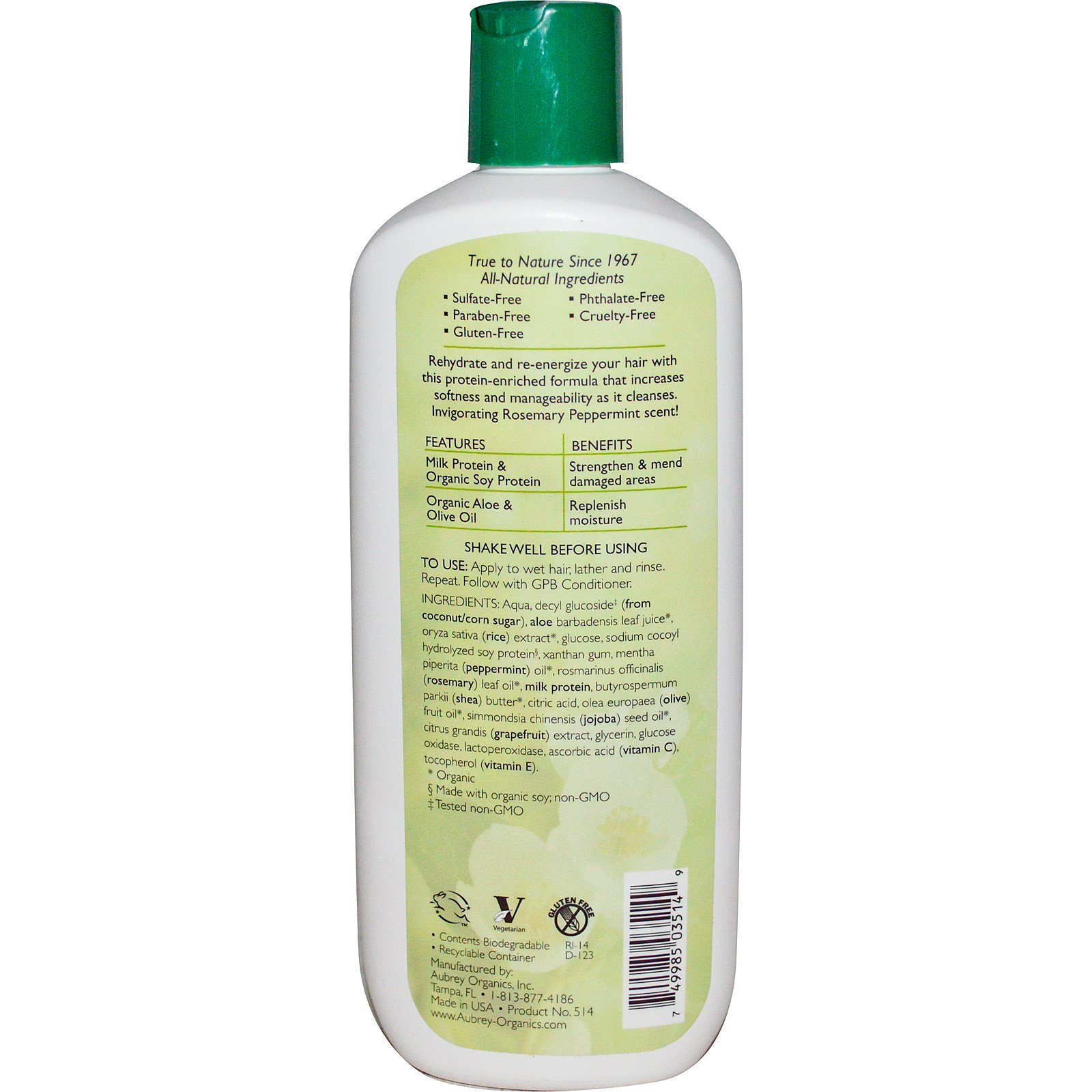 Comprar Aubrey Organics, Shampoo de Proteína Equilibradora GPB, Alecrim e Hortelã, Normal, 325 ml - Imagem 2