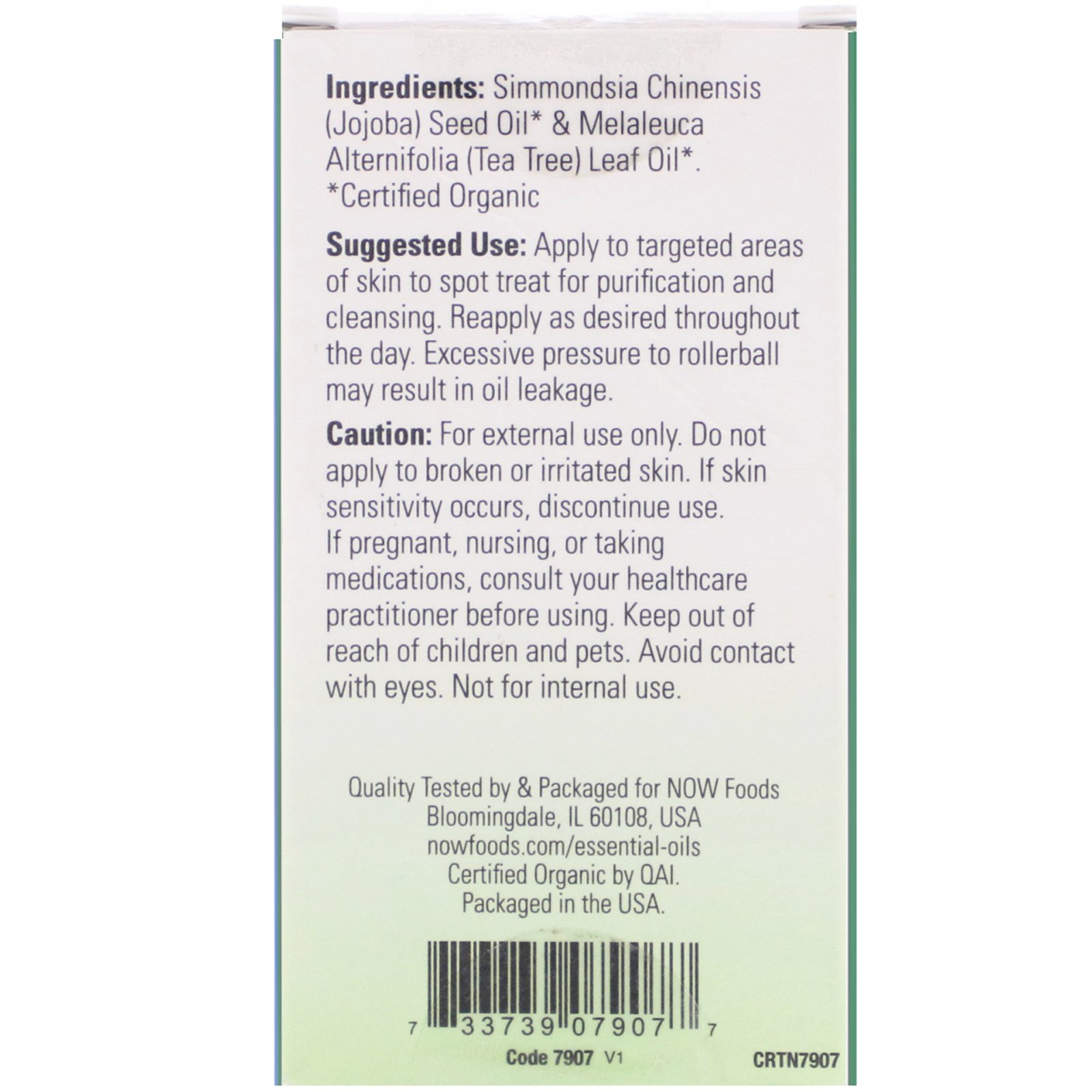 Comprar Now Foods, Óleo de Árvore-do-Chá Orgânico, Roll-On, 10 ml (1/3 fl oz) - Imagem 2