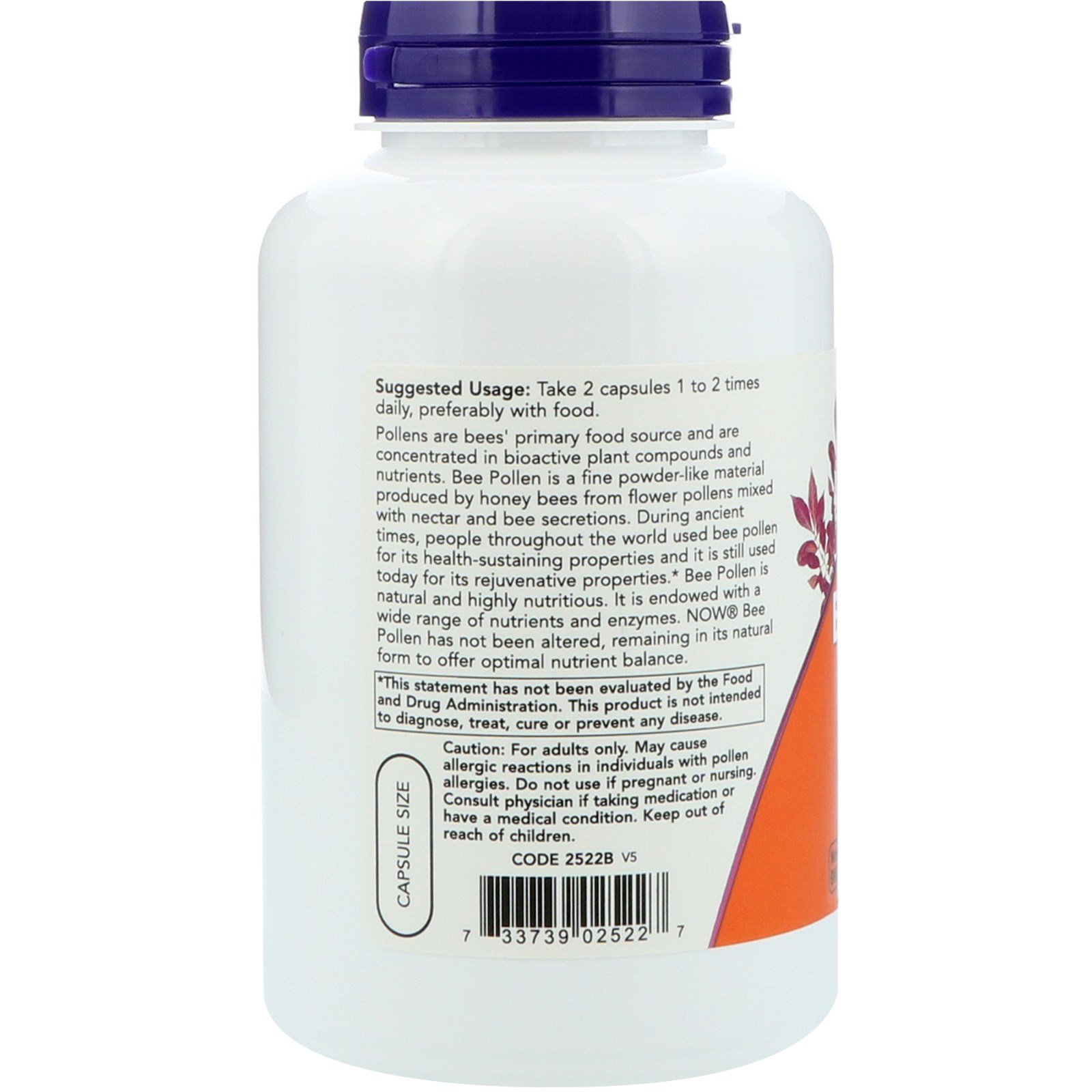 Comprar Now Foods, Cápsulas Pólen de Abelha, 500 mg, 250 Cápsulas - Imagem 3