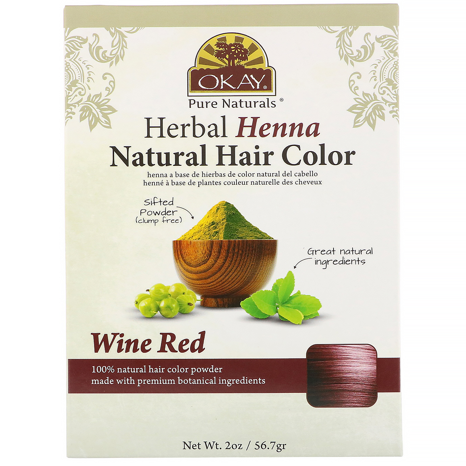 Comprar Okay Pure Naturals, Tintura Natural Vegetal para Cabelo com Henna, Vinho, 56,7 g (2 oz)