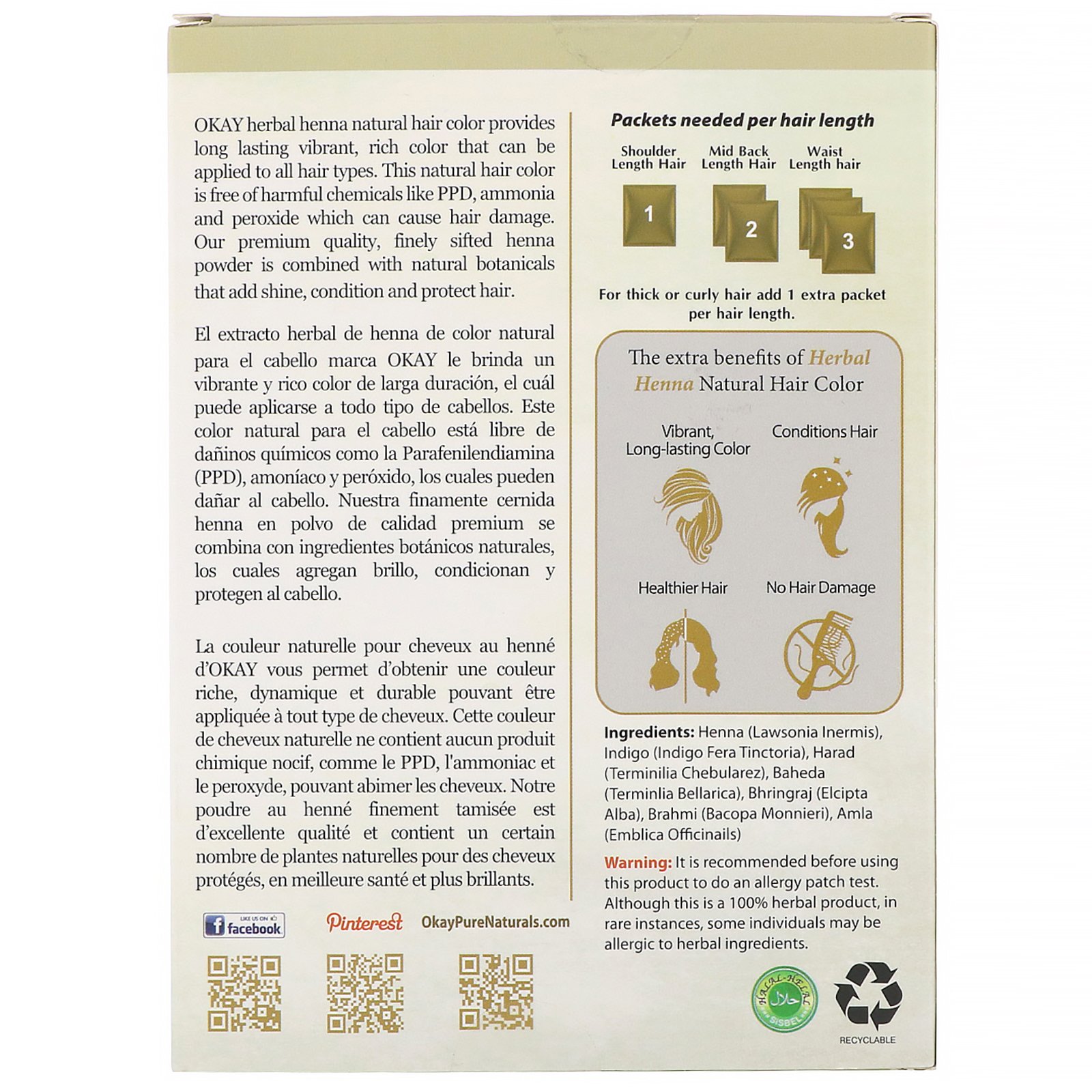 Comprar Okay Pure Naturals, Tintura Natural Vegetal para Cabelo com Henna, Marrom Claro, 56,7 g (2 oz) - Imagem 2