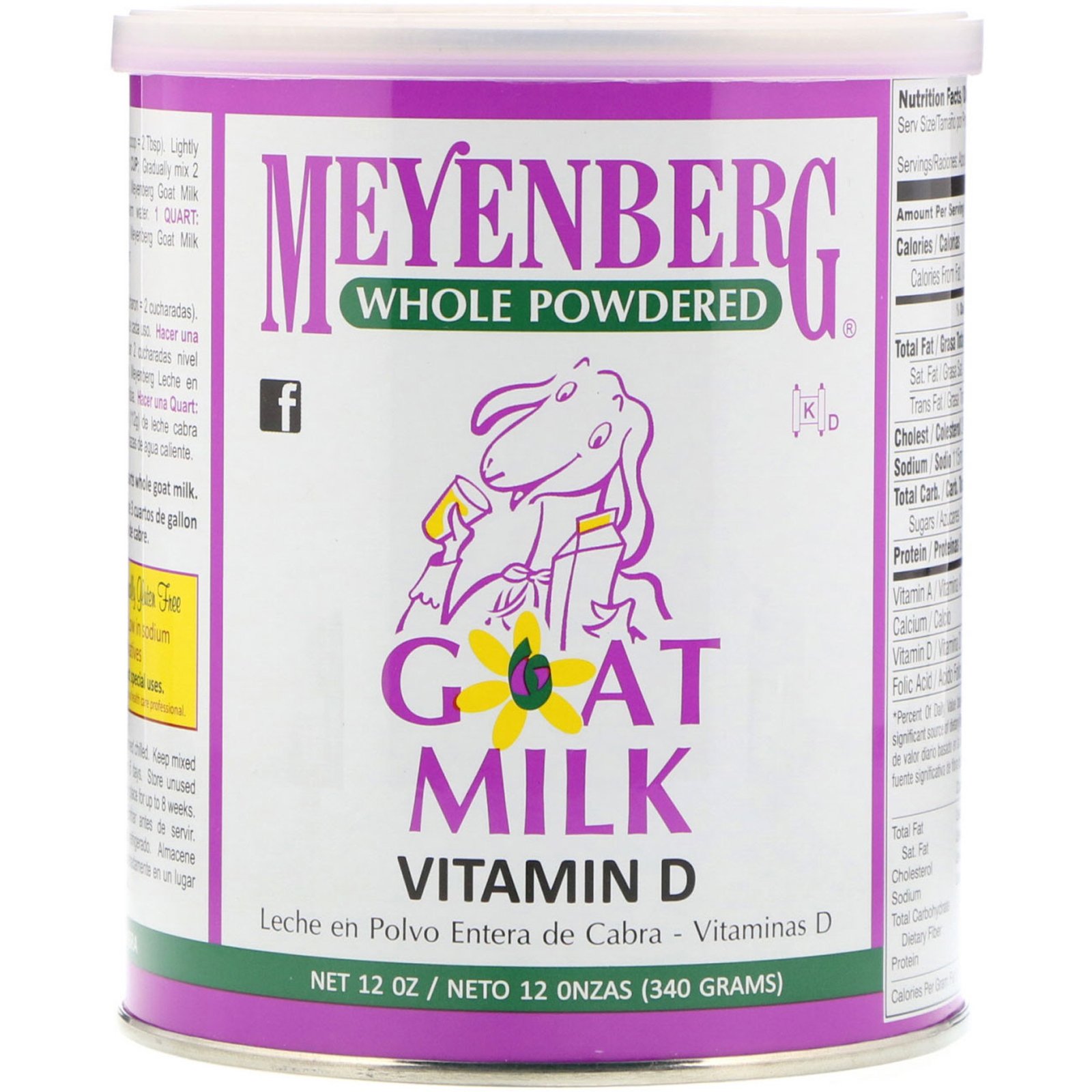 Comprar Meyenberg Goat Milk, Leite de Cabra em Pó Integral, Vitamina D, 340 g (12 oz)