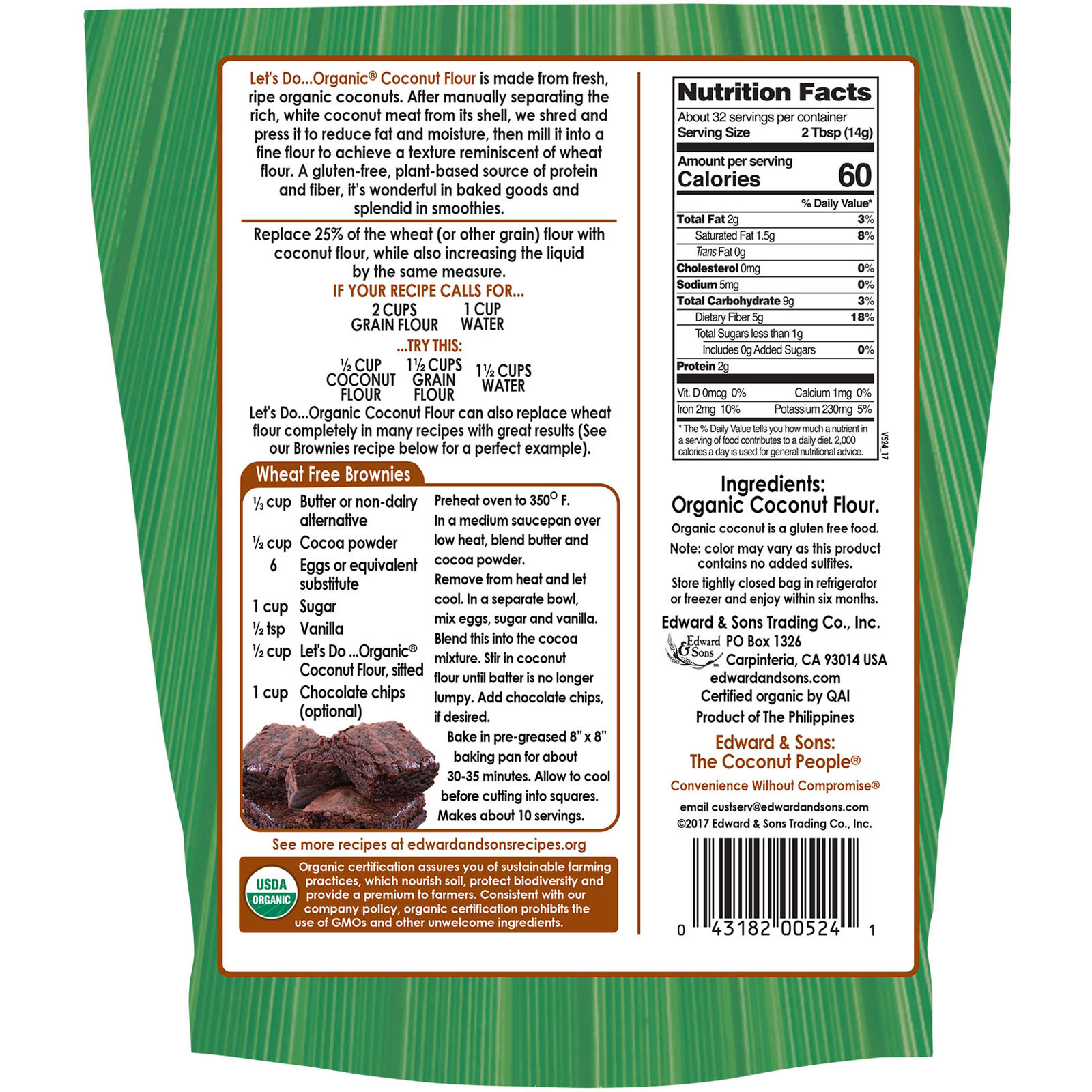 Comprar Edward & Sons, Edward & Sons, Let's Do Organic, 100% Organic Coconut Flour, 1 lb (454 g) - Imagem 2
