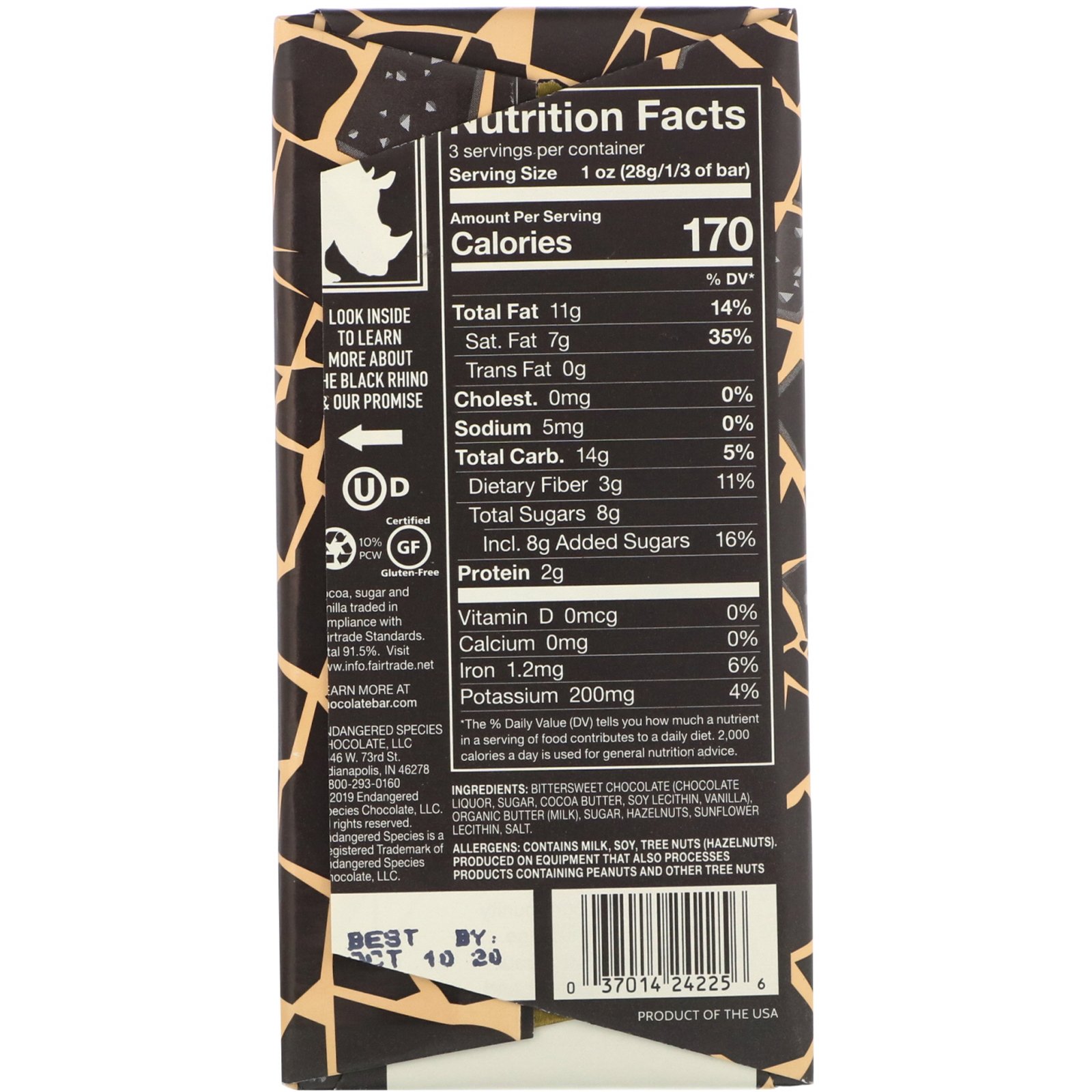 Comprar Endangered Species Chocolate, Hazelnut Toffee + Dark Chocolate, 72% Cocoa, 3 oz (85 g) - Imagem 2