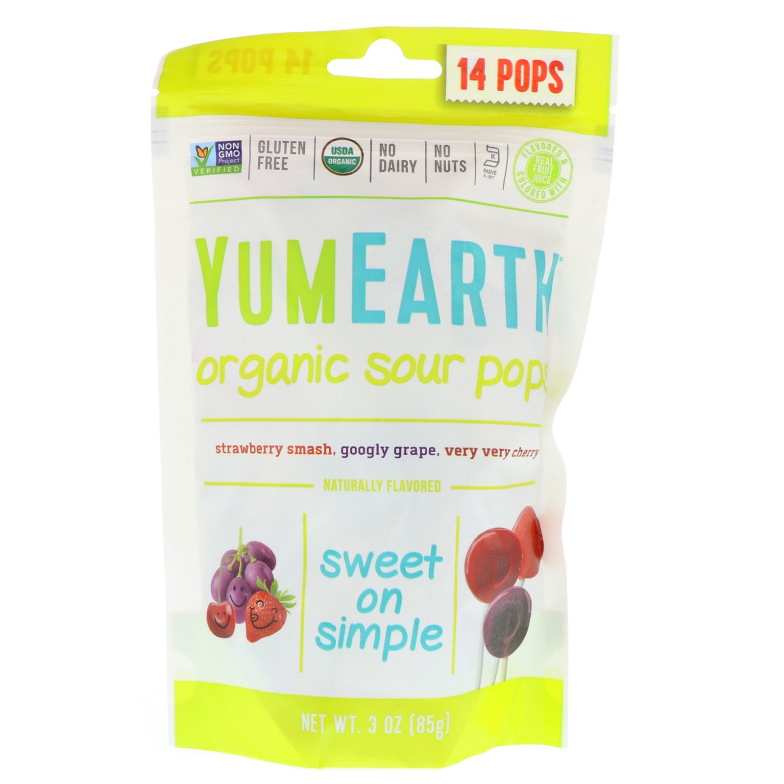 Comprar YumEarth, Orgânicos, Pirulitos Azedos, Sabores Variados, 14 Pirulitos, 3 oz (85 g)