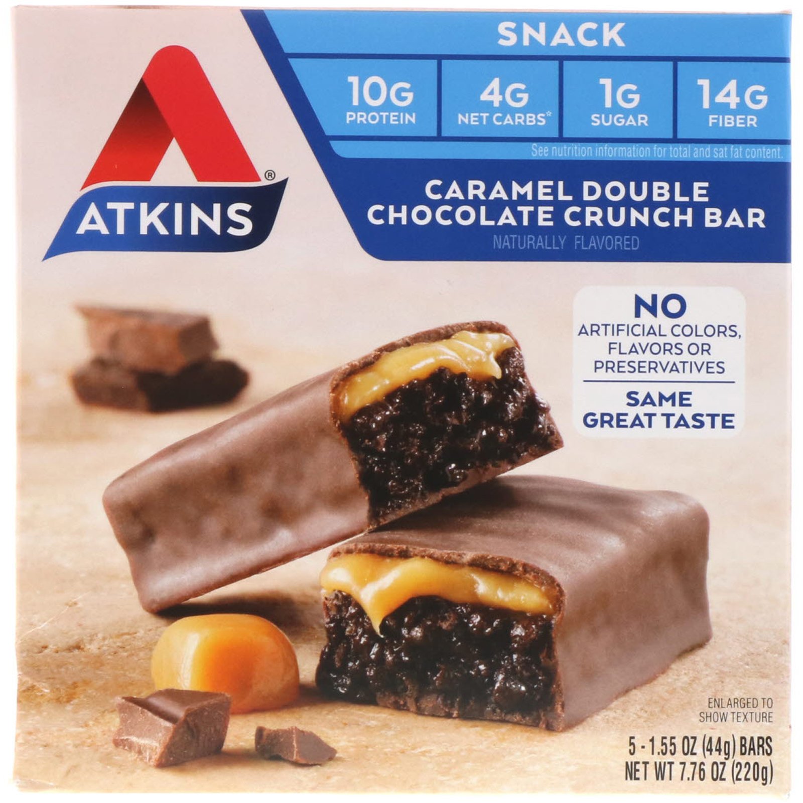 Comprar Atkins, Lanche, Barra Crocante de Caramelo e Chocolate Duplo, 5 Barrinhas, 44 g (1,55 oz) Cada