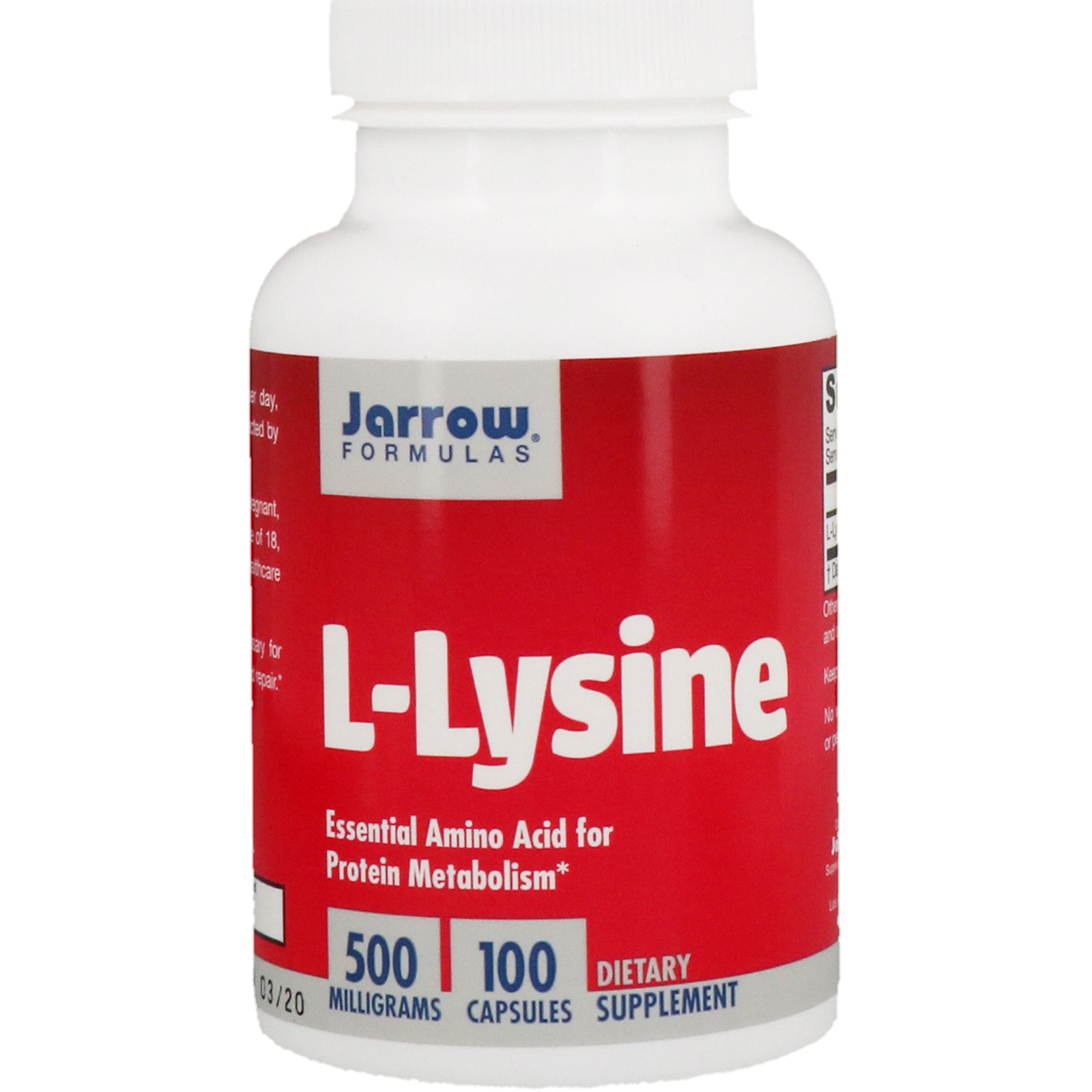 Comprar Jarrow Formulas, L-Lisina, 500 mg, 100 Cápsulas