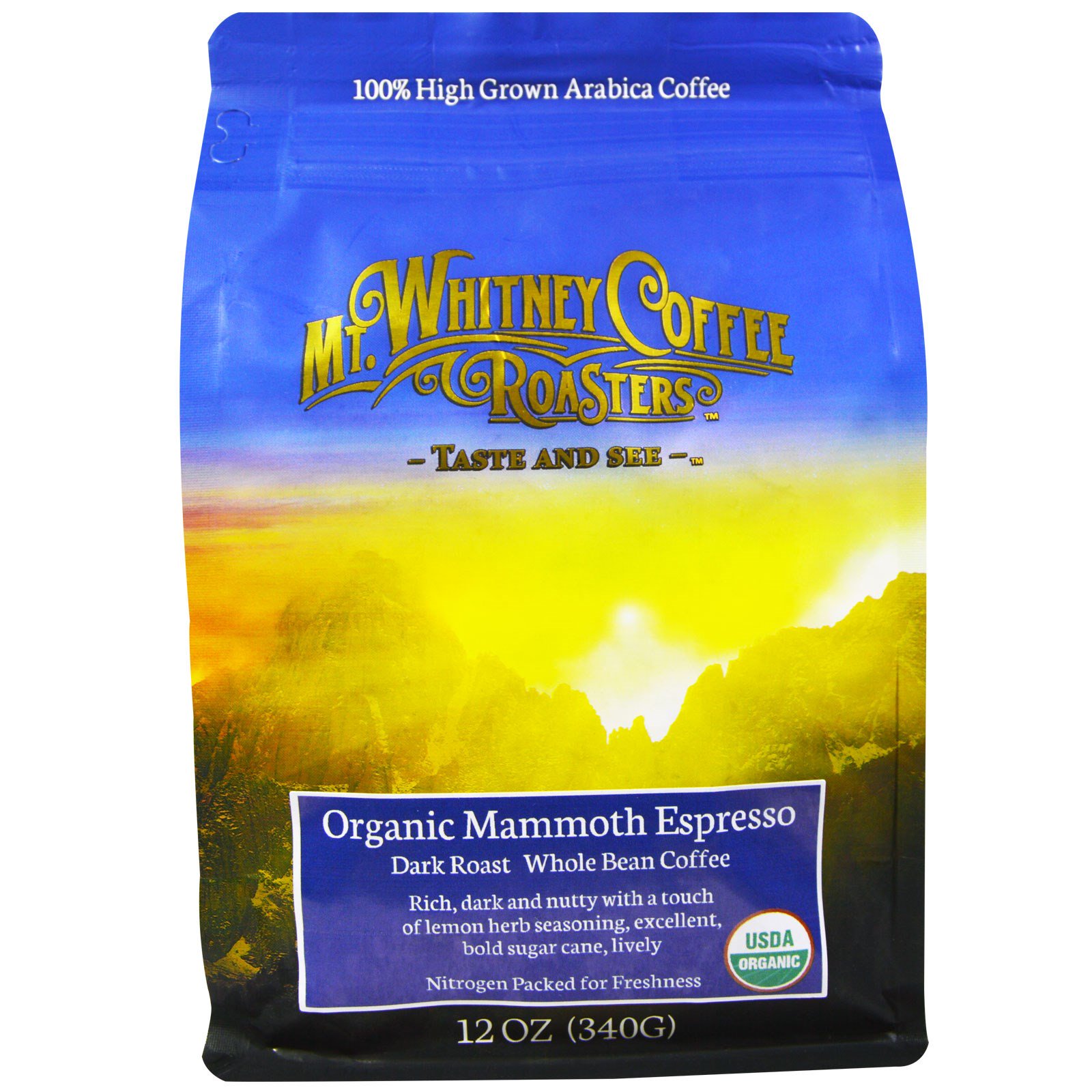 Comprar Mt. Whitney Coffee Roasters, Organic Whole Bean Coffee, Mammoth Espresso, Dark Roast, 12 oz (340 g)